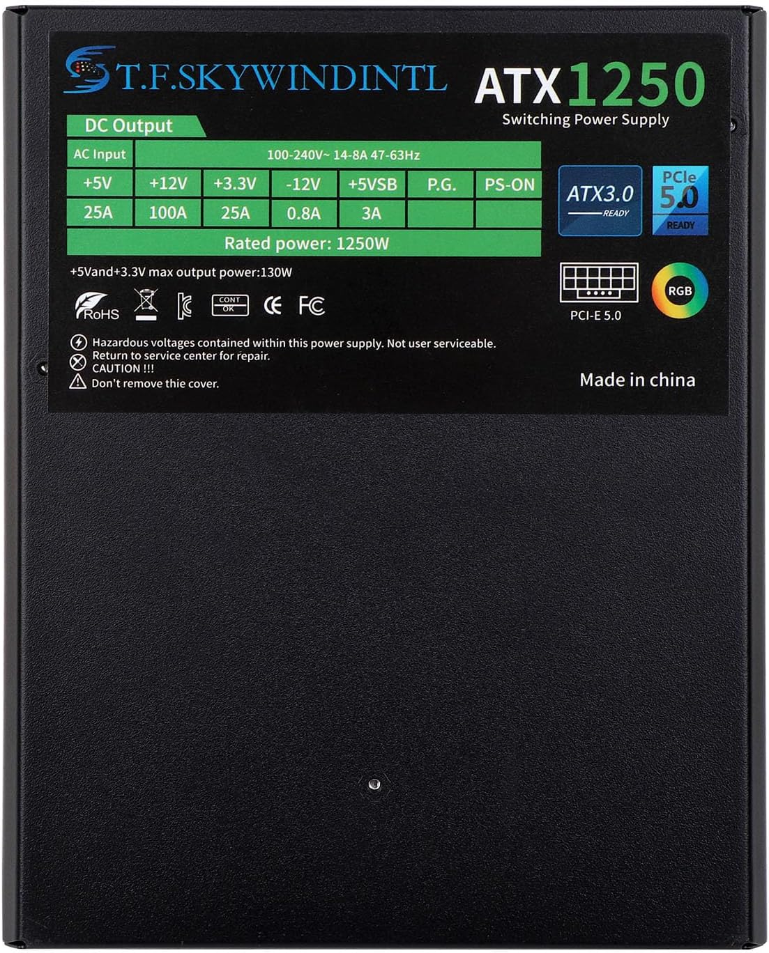 Fuente de alimentación de 1250 W RGB totalmente modular ATX 3.0 PCIe 5.0 PSU activo PFC Gaming PC fuentes de alimentación de voltaje completo
