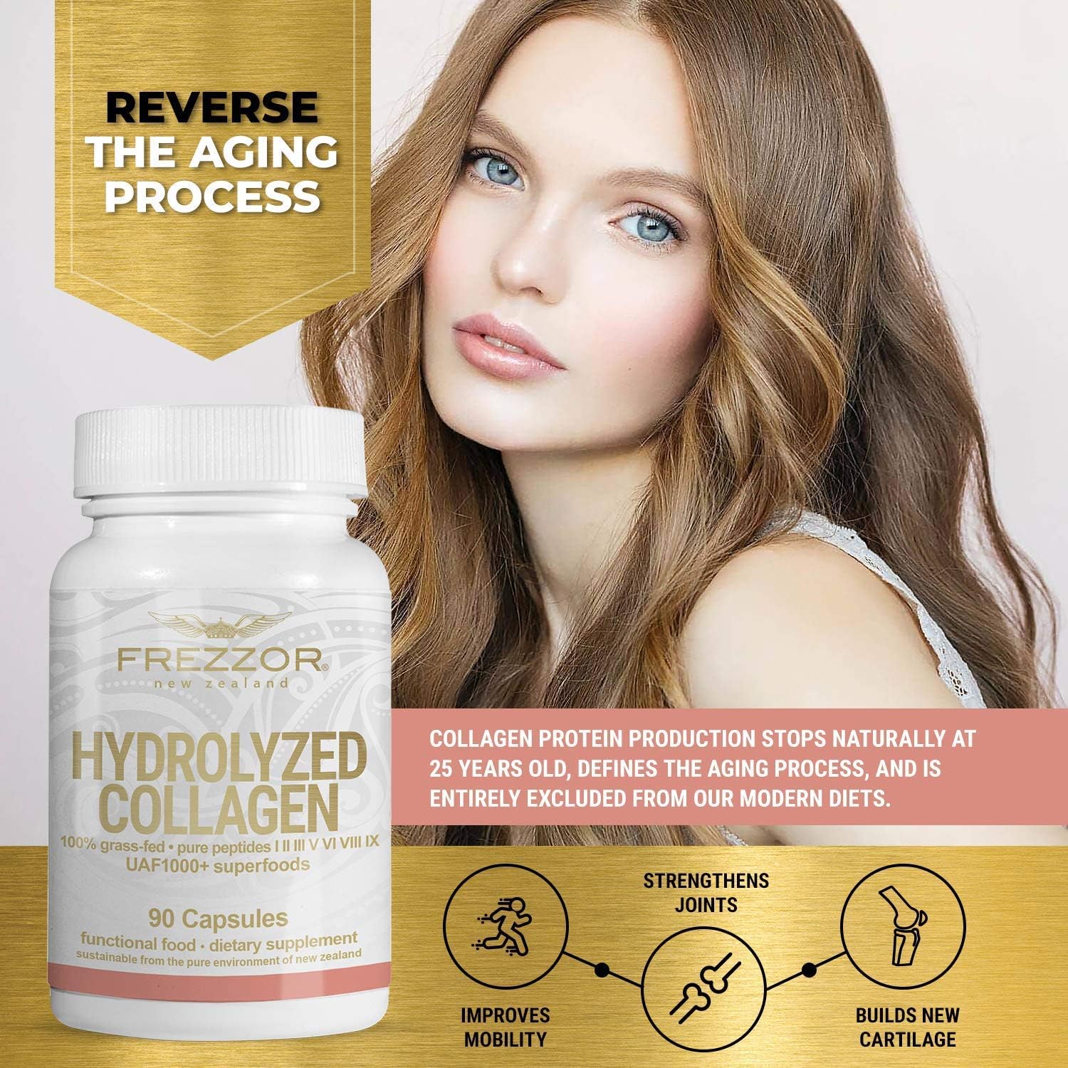 FREZZOR Paquete combinado de sal marina escamosa rica en minerales con colágeno hidrolizado FREZZOR fabricado en Nueva Zelanda, copos Kosher,