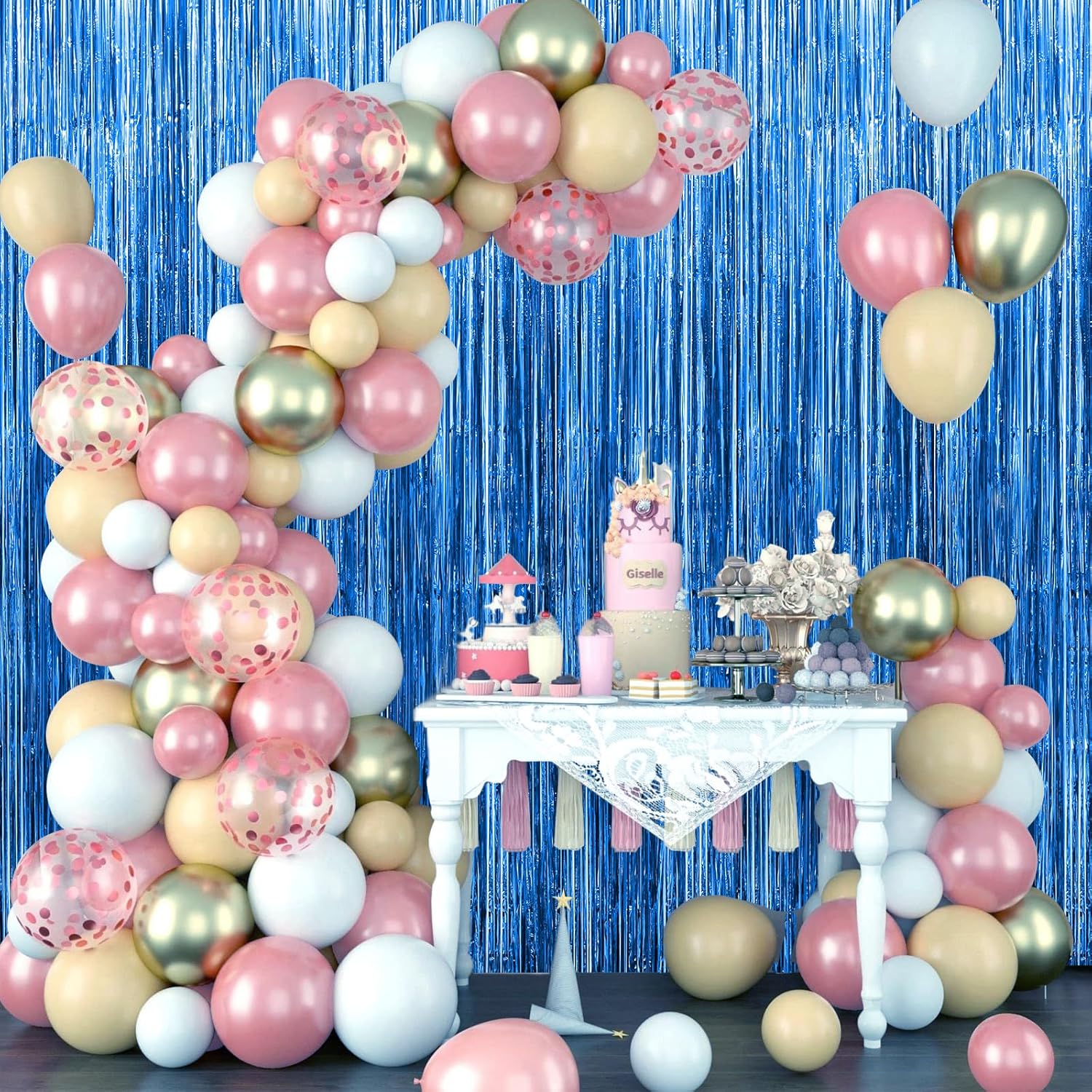 Cortinas de fondo de flecos de papel de aluminio azul, paquete de 3 unidades de 3.3 x 9.9 pies, cortina de oropel azul, decoración de fiesta, telón