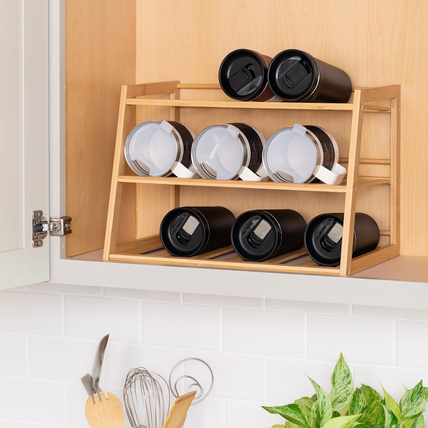 Honey-Can-Do Organizador de botellas de agua de bambú de 3 niveles para gabinete o despensa KCH-09857 Natural