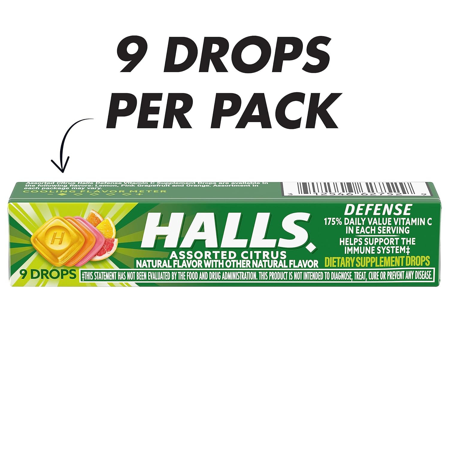 HALLS Defense – Gotas de vitamina C cítricas surtidas, 20 barras de 9 gotas (180 gotas en total)