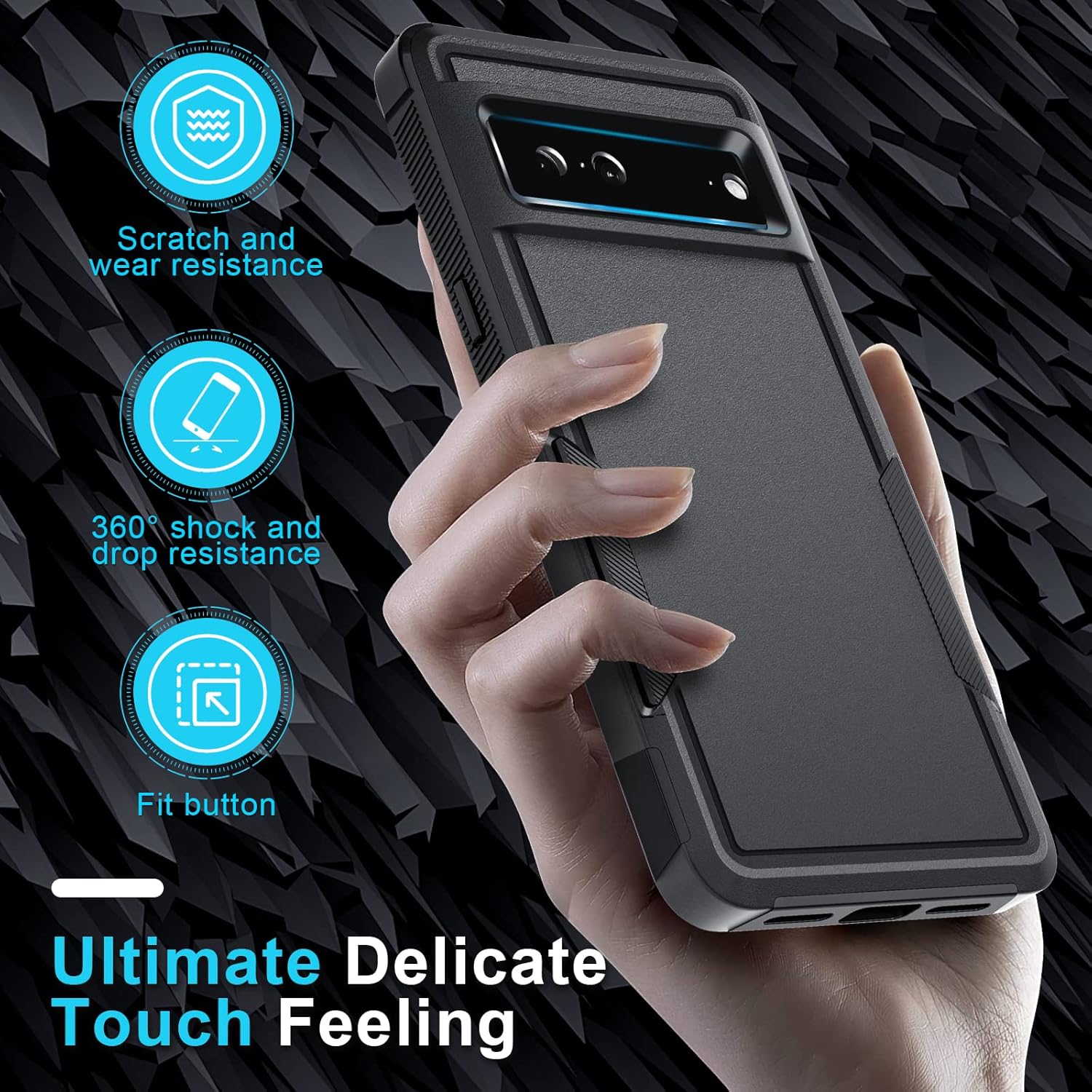 Janmitta Funda para Google Pixel 7 con protector de pantalla 2 unidades + protector de lente de cámara 2 paquetes, funda protectora de cuerpo