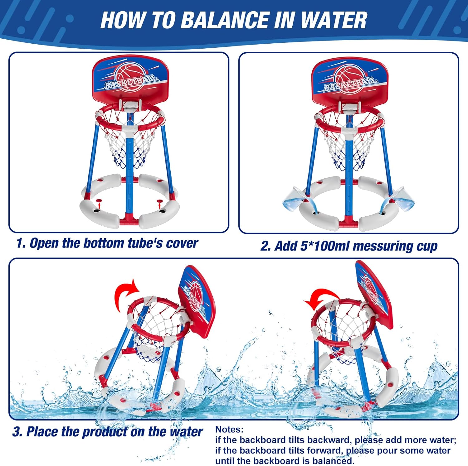 HYES Aro de baloncesto para piscina junto a la piscina con tablero, juguetes flotantes para piscina con 4 pelotas de baloncesto4 globos de