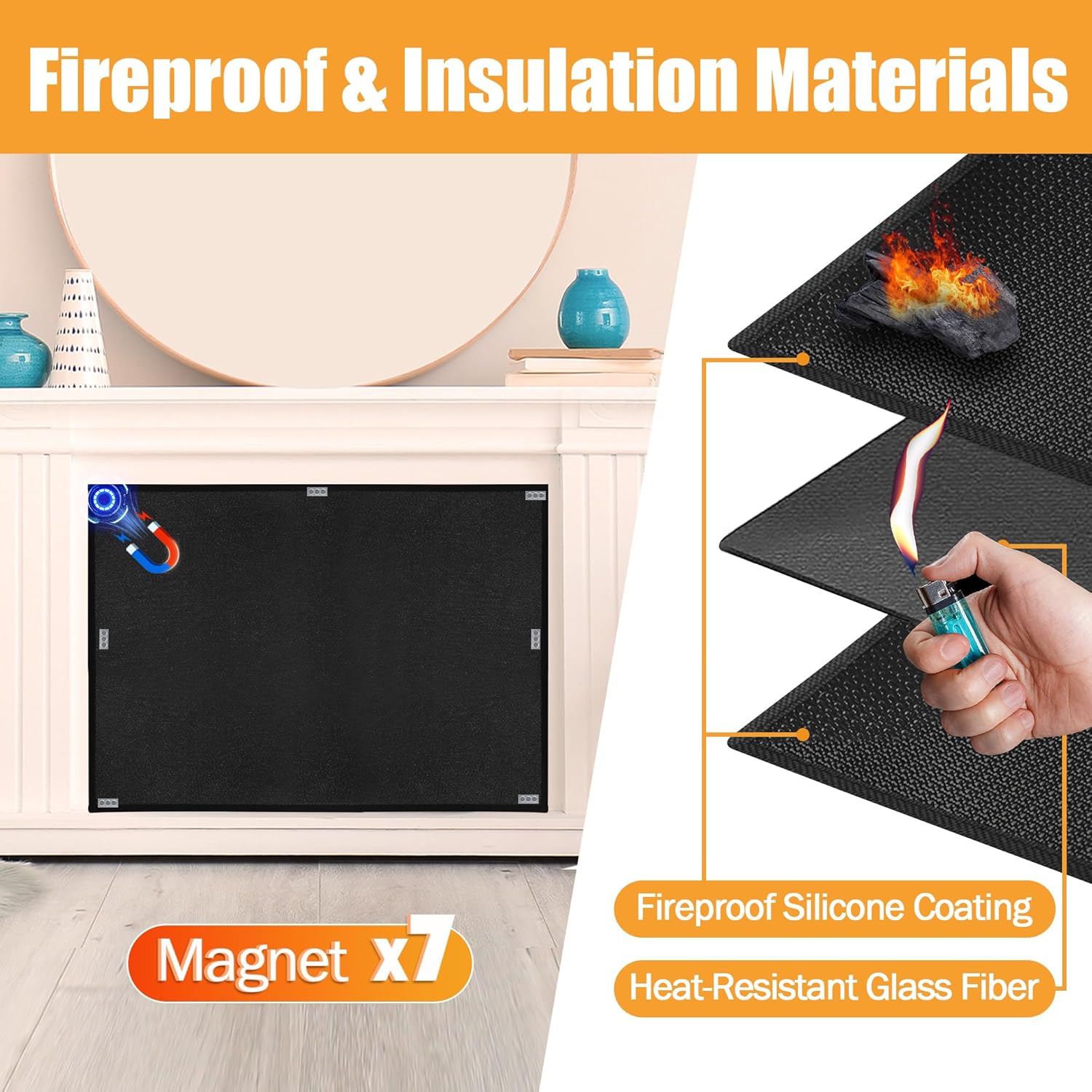 Cubierta magnética resistente al calor para chimenea, 33 x 29 pulgadas, cubierta de chimenea ignífuga para la sala de estar, tapón de chimenea que