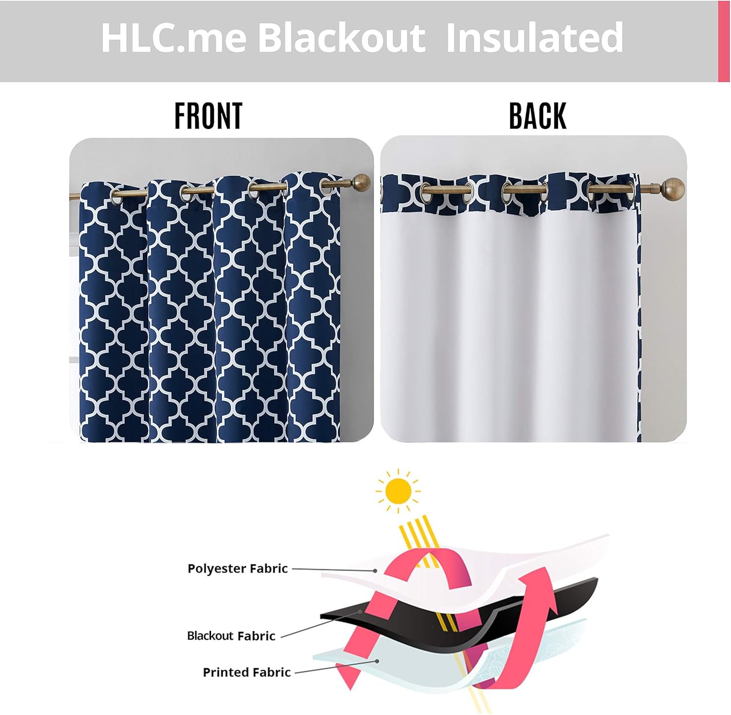 HLC.ME Cortinas opacas cortas decorativas con estampado de celosía, 54 pulgadas de largo, con aislamiento térmico, para oscurecer la habitación, con