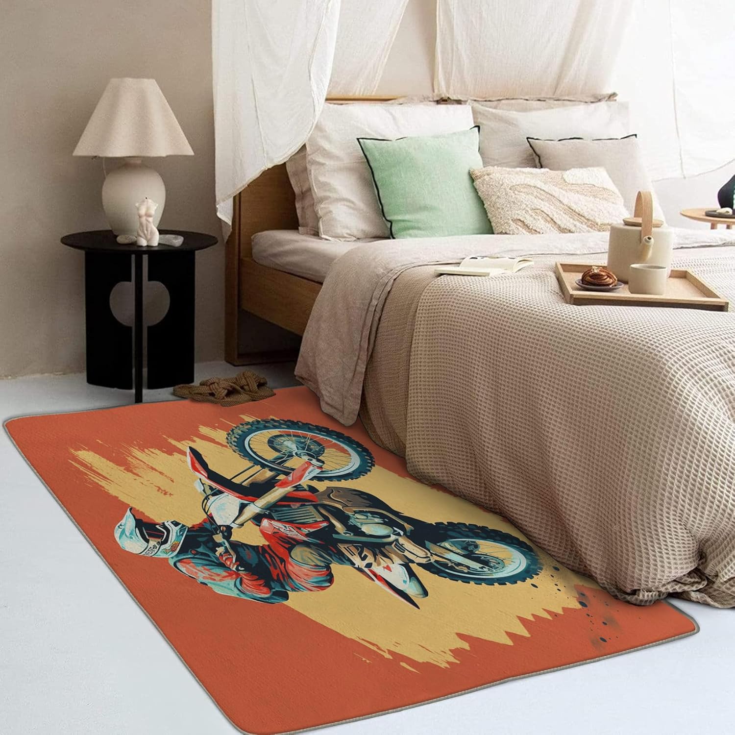 Alfombra de motocross y decoración del hogar, alfombra de motocross de 5 x 7 pies, alfombra de motocross para sala de estar, dormitorio, alfombra de