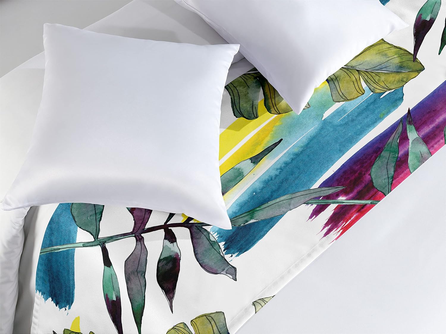 Ambesonne Camino de cama con estampado de hojas, hojas de acuarela en pinceladas, acuarela botánica moderna, bufanda decorativa para hoteles,