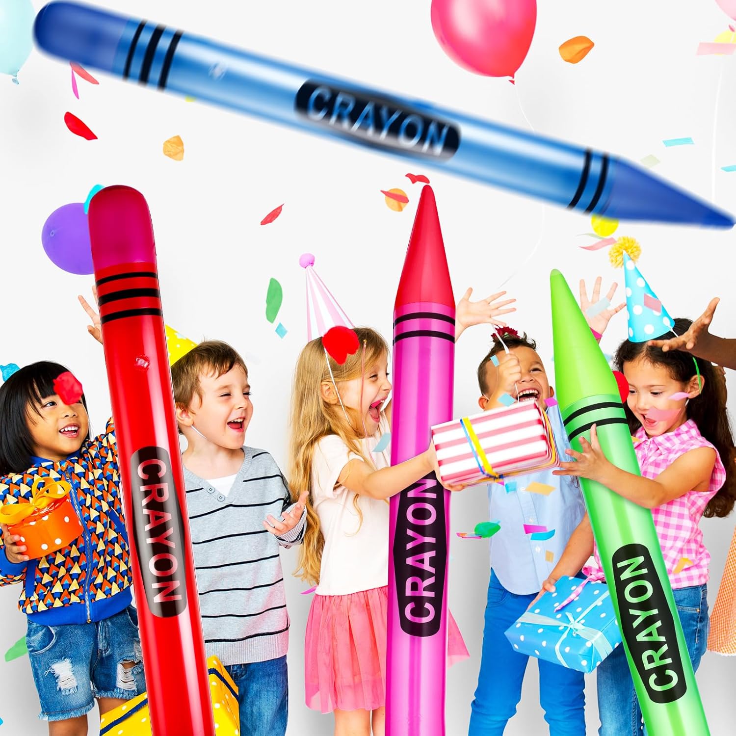 Juego de 15 crayones inflables de neón de 43.3 pulgadas de alto, grandes crayones gigantes, decoración de cumpleaños para niños, recuerdo de fiesta,
