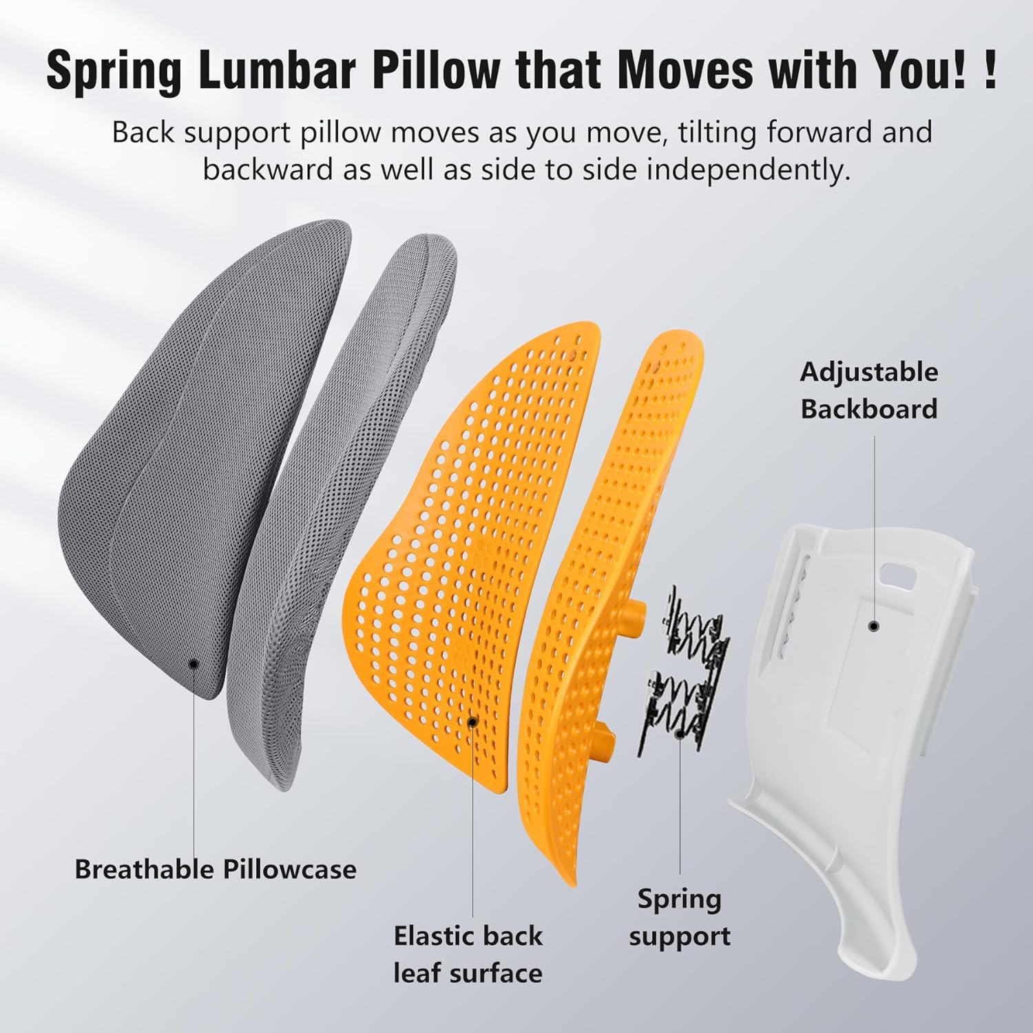 Cozyhealth Almohada de apoyo lumbar para silla de oficina y respaldo de automóvil, ergonómica ajustable de 5 niveles de altura, elástico, soporte de