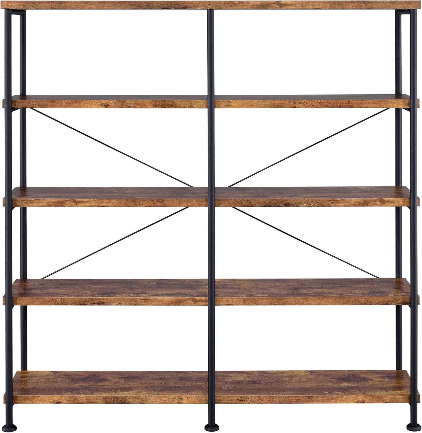 Coaster Analiese Rustic Industrial – Estantería doble de madera con 4 estantes y marco de metal negro, nuez moscada marrón