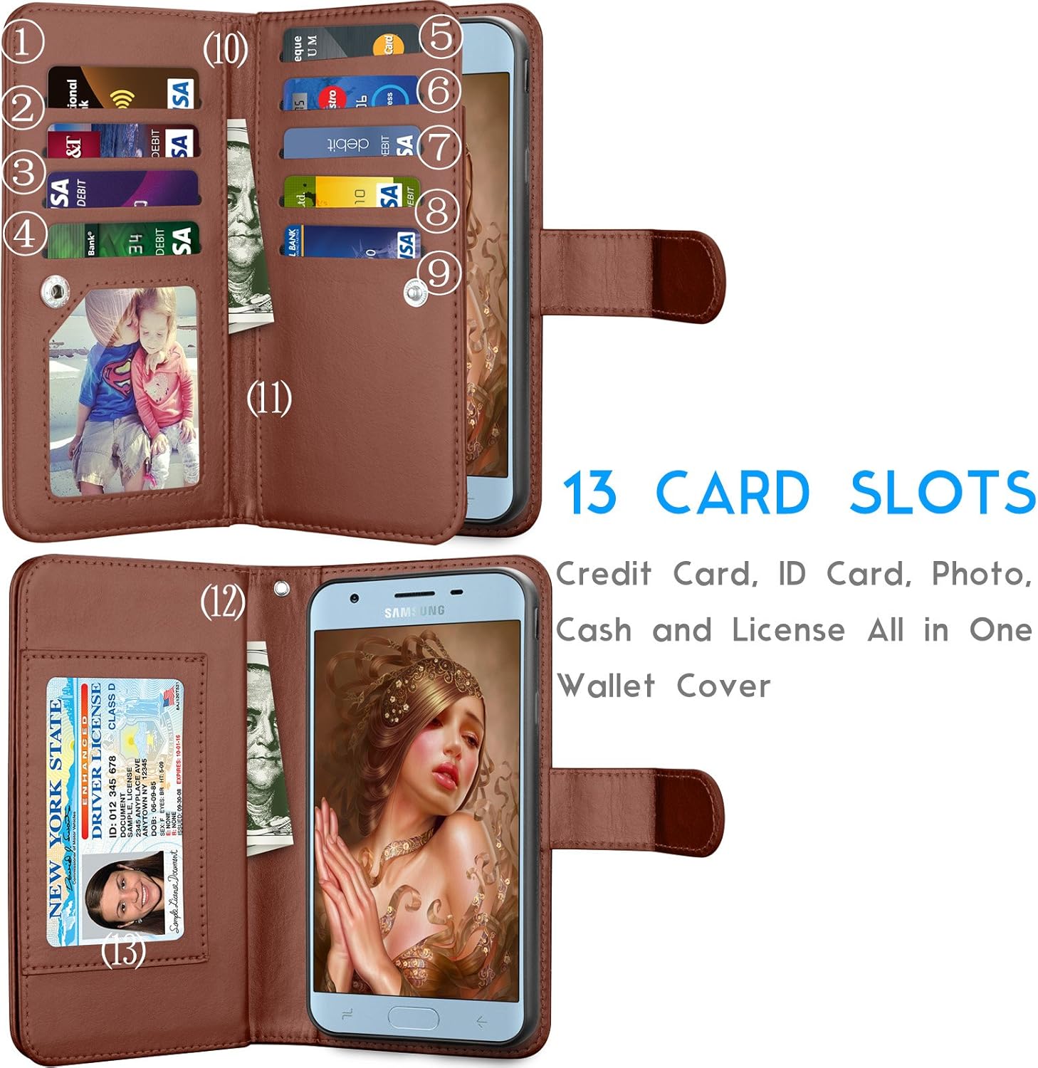 Tekcoo Para Galaxy J7 2018J7 AeroJ7 V 2ndJ7 TopJ7 CrownJ7 AuraJ7 Refine Wallet Case, ID Tarjetas de Crédito Titular de la Bolsa de Cuero PU Folio