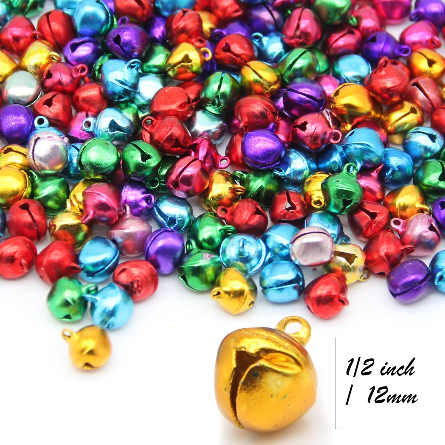 200 cascabeles de cascabel de 12 pulgada para manualidades a granel para decoración de Navidad, hogar y mascotas (7 colores al azar)