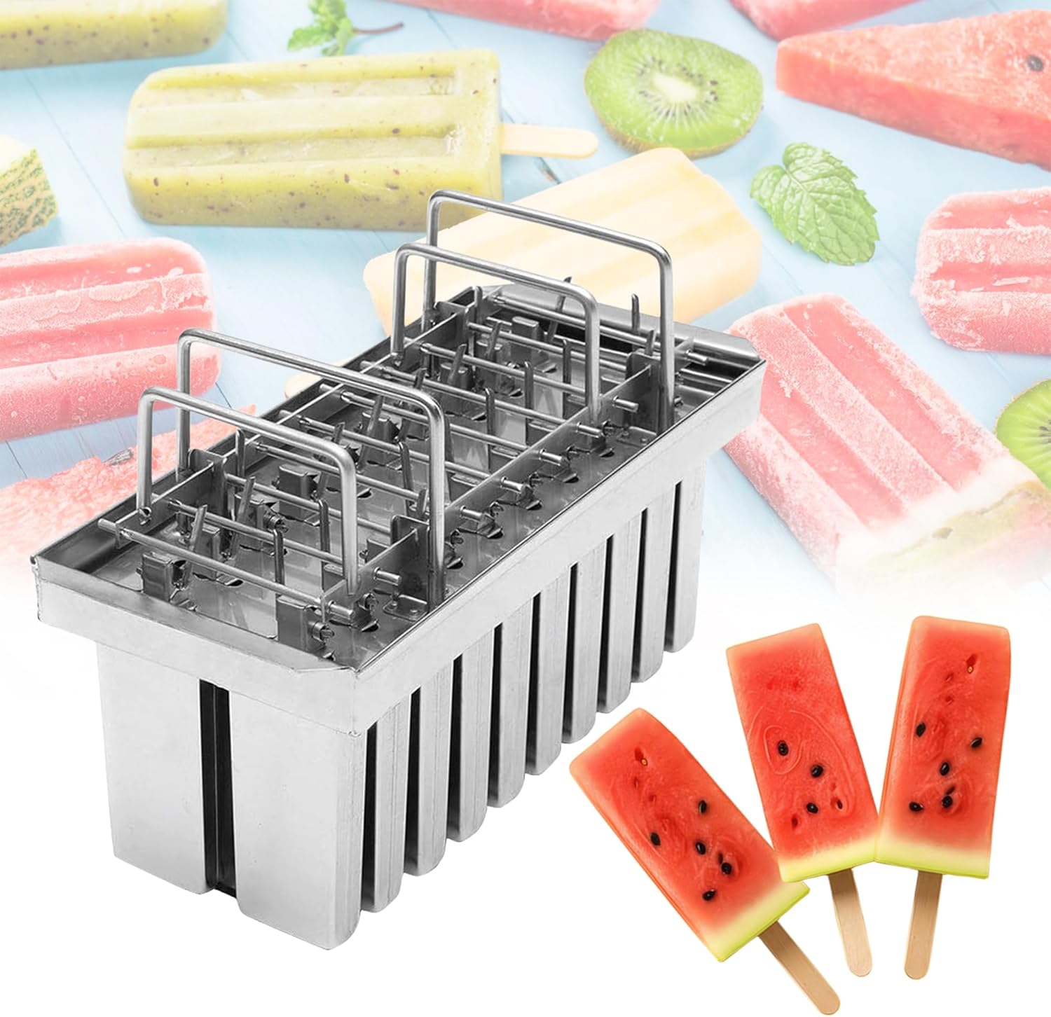 Wixkix – Moldes de acero inoxidable para paletas comerciales, congelación rápida, barra de helado, moldes para hacer paletas de hielo (20 moldes,