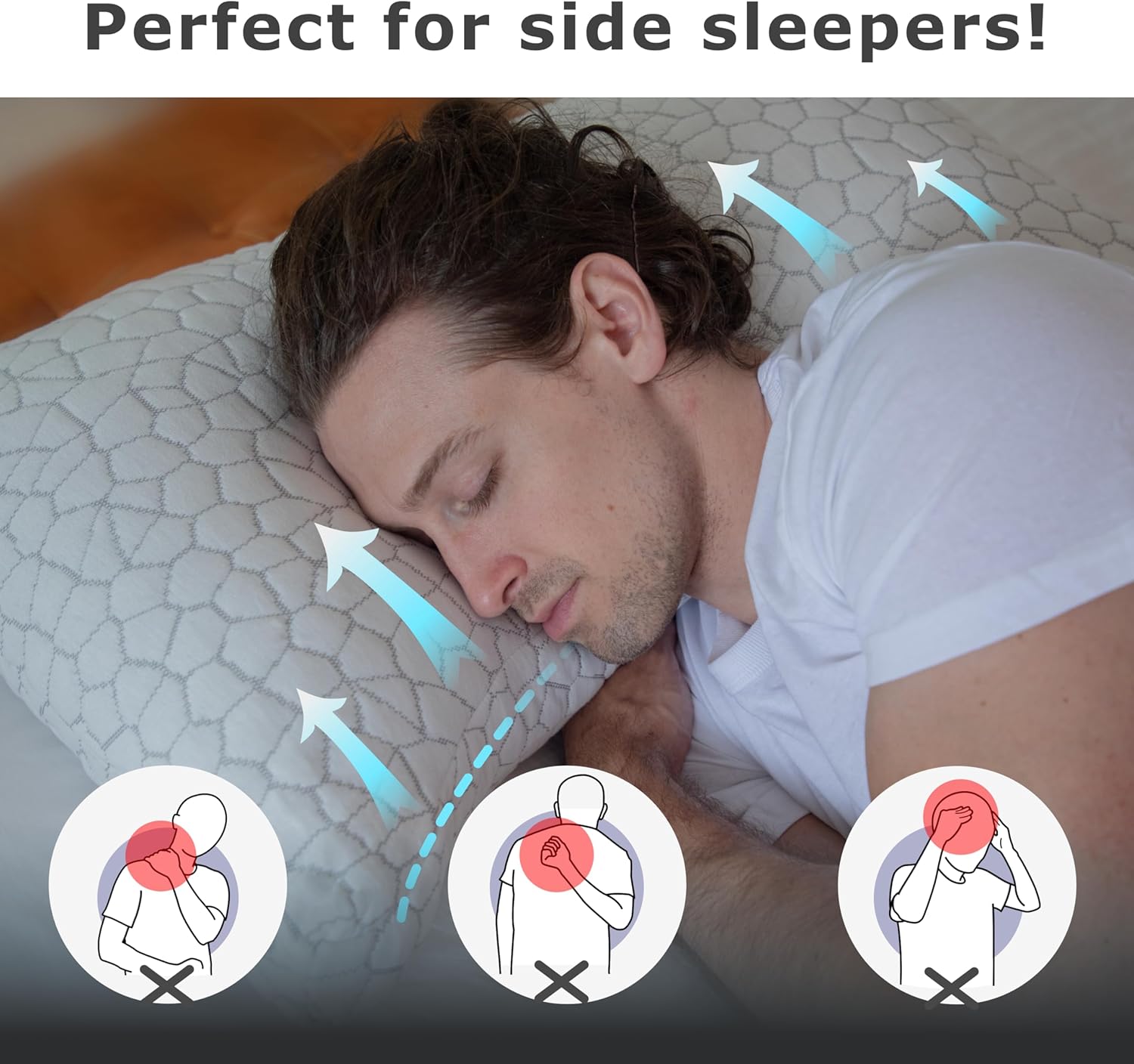 Pharmedoc Almohadas de espuma viscoelástica – Almohada para dormir de lado – Almohada curvada – Almohada arqueada – Almohada de cuello para aliviar