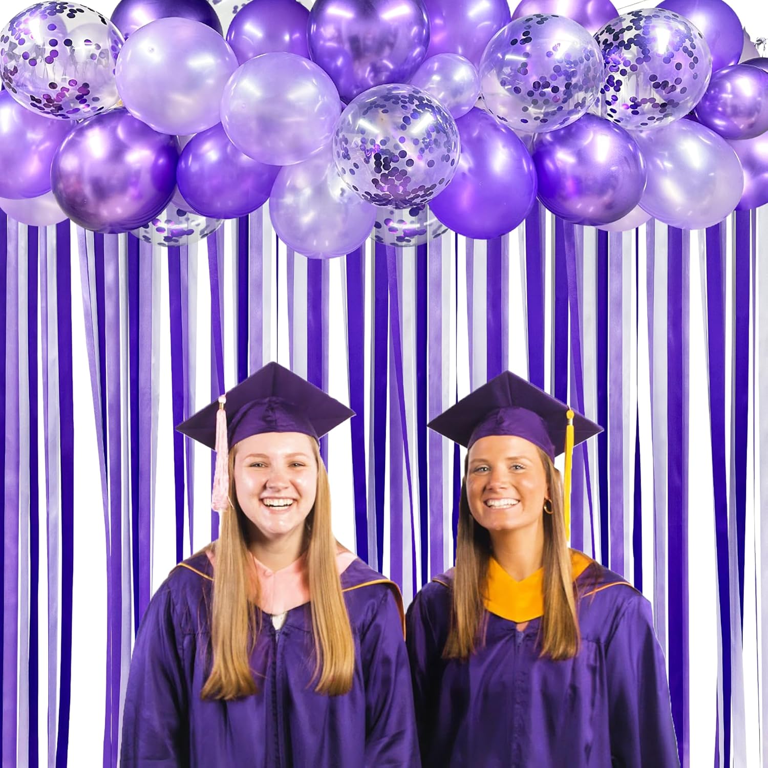 Decoraciones de fiesta moradas con cinta de lavanda para colgar, cortina de globos de serpentina, guirnalda de telón de fondo para despedida de
