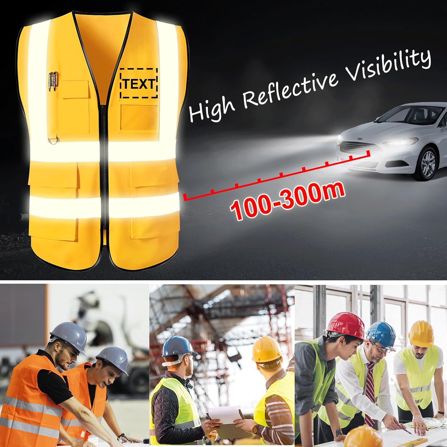 Chaleco de seguridad con logotipo personalizado para hombre, chaleco de trabajo protector de alta visibilidad con reflectante