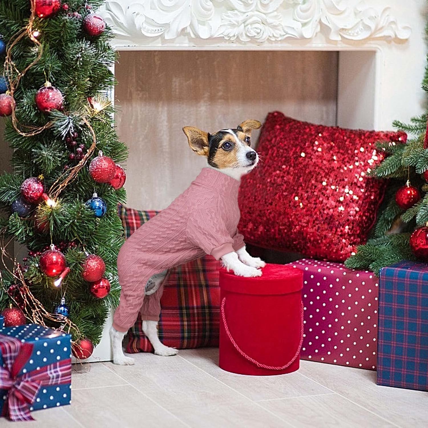 Suéter para perro, cuello alto, ropa de punto para perro, suéter de color sólido, suéter cálido para gatos, suéteres para perros medianos (rosa y M)