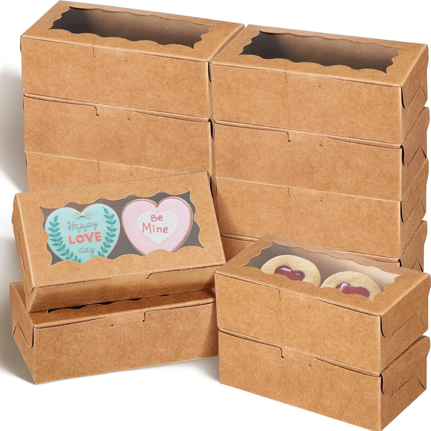 Sherr 200 cajas de galletas navideñas de 4 x 2 x 1 pulgadas con ventana, cajas de cupcakes, cajas de panadería, recipientes rectangulares para