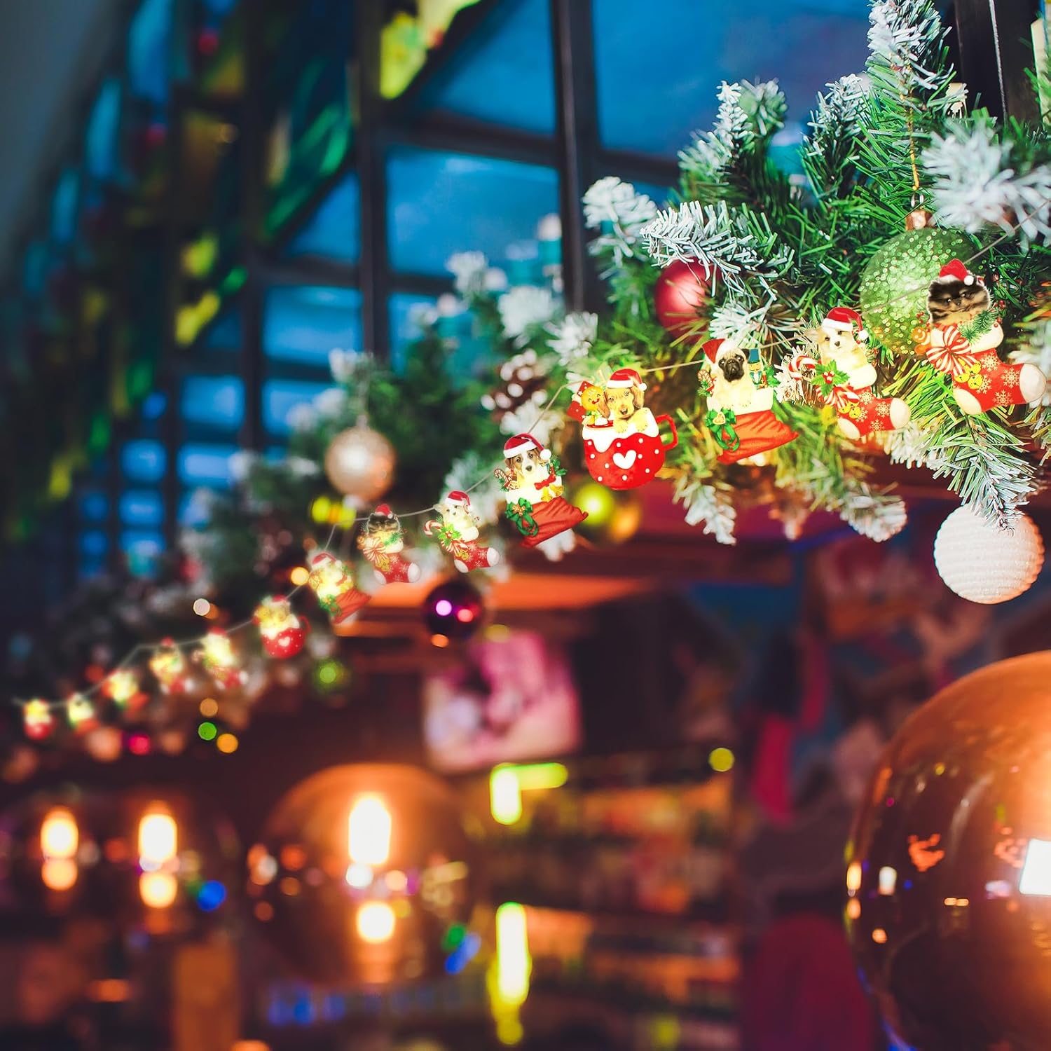 Ganeen Guirnalda de luces de Navidad para perro, 20 luces LED de 10 pies, linda cadena de luces colgantes para árbol de Navidad, funciona con pilas,