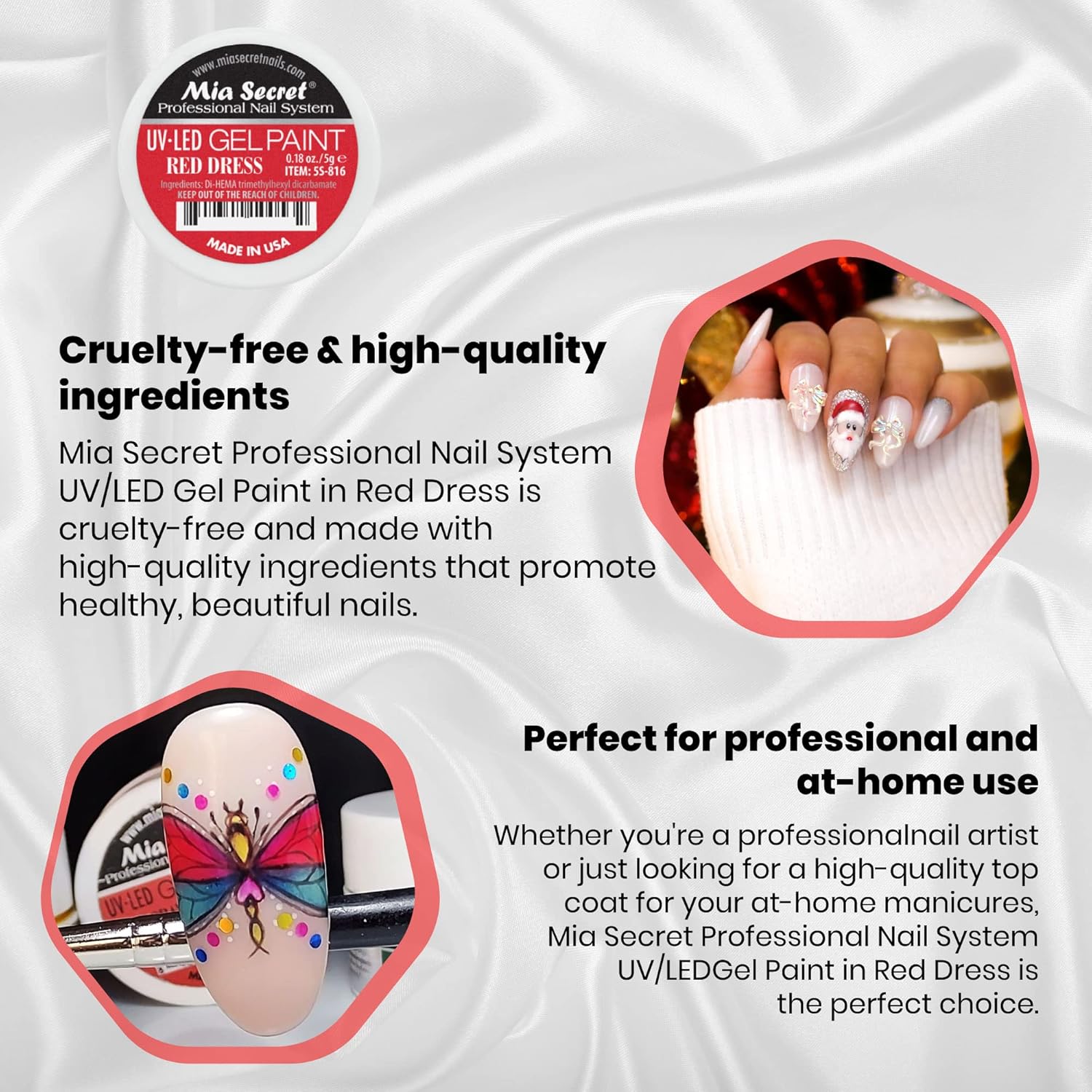 Mia Secret Sistema de uñas profesional UVLED Gel Paint – 0.18 oz (vestido rojo)