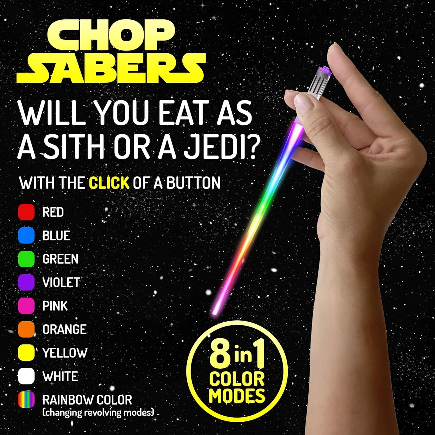 Lightsable palillos iluminados con luz LED de Star Wars, palillos de sable de luz brillante, reutilizables, sables de luz LED brillantes, 8 modos de