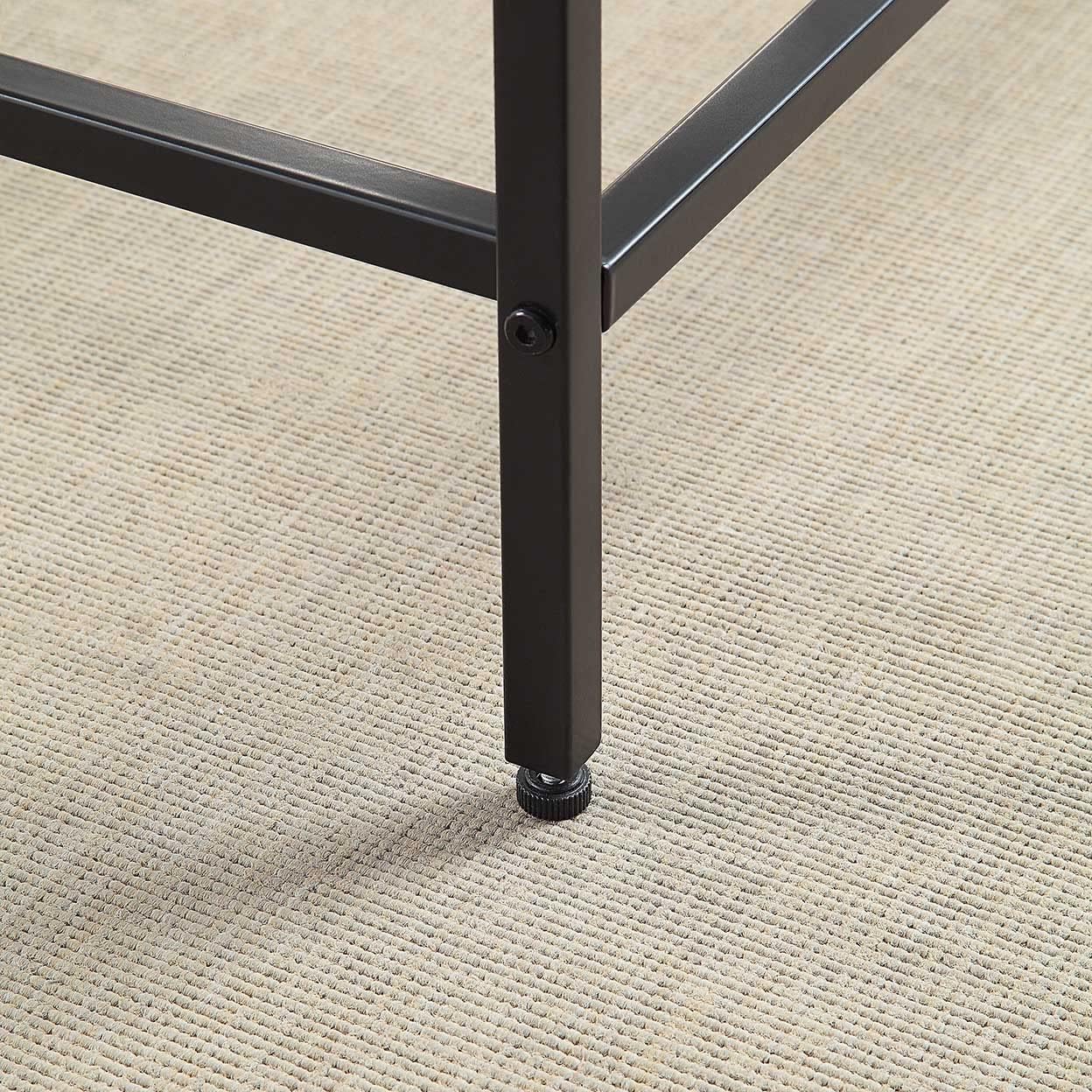 CAWS Mesa auxiliar negra de 22 pulgadas de ancho, mesa auxiliar rectangular de vidrio templado con marco de metal negro, mesa decorativa, mesita de