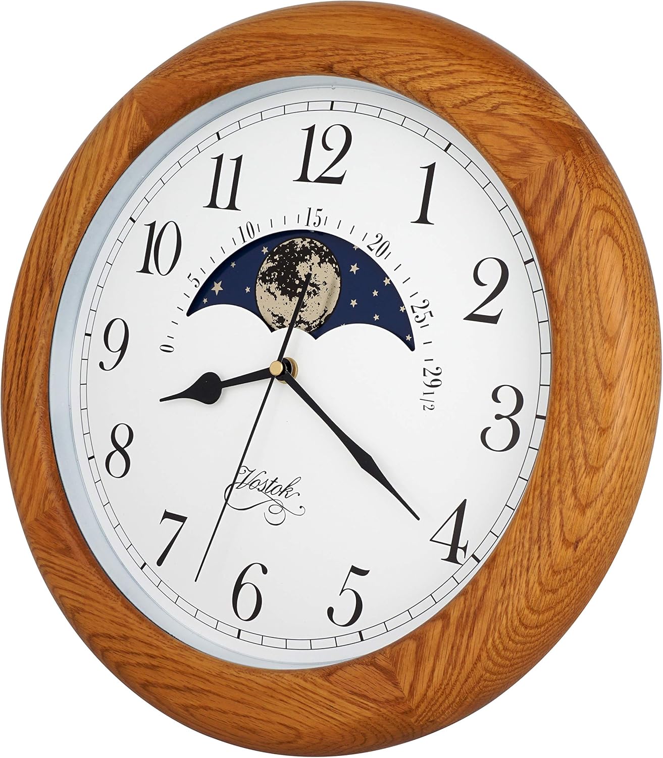 Reloj de pared exclusivo de madera de roble macizo, sin tictac, mecánico, especialidad de fase lunar, esfera móvil, regalo, decoración del hogar