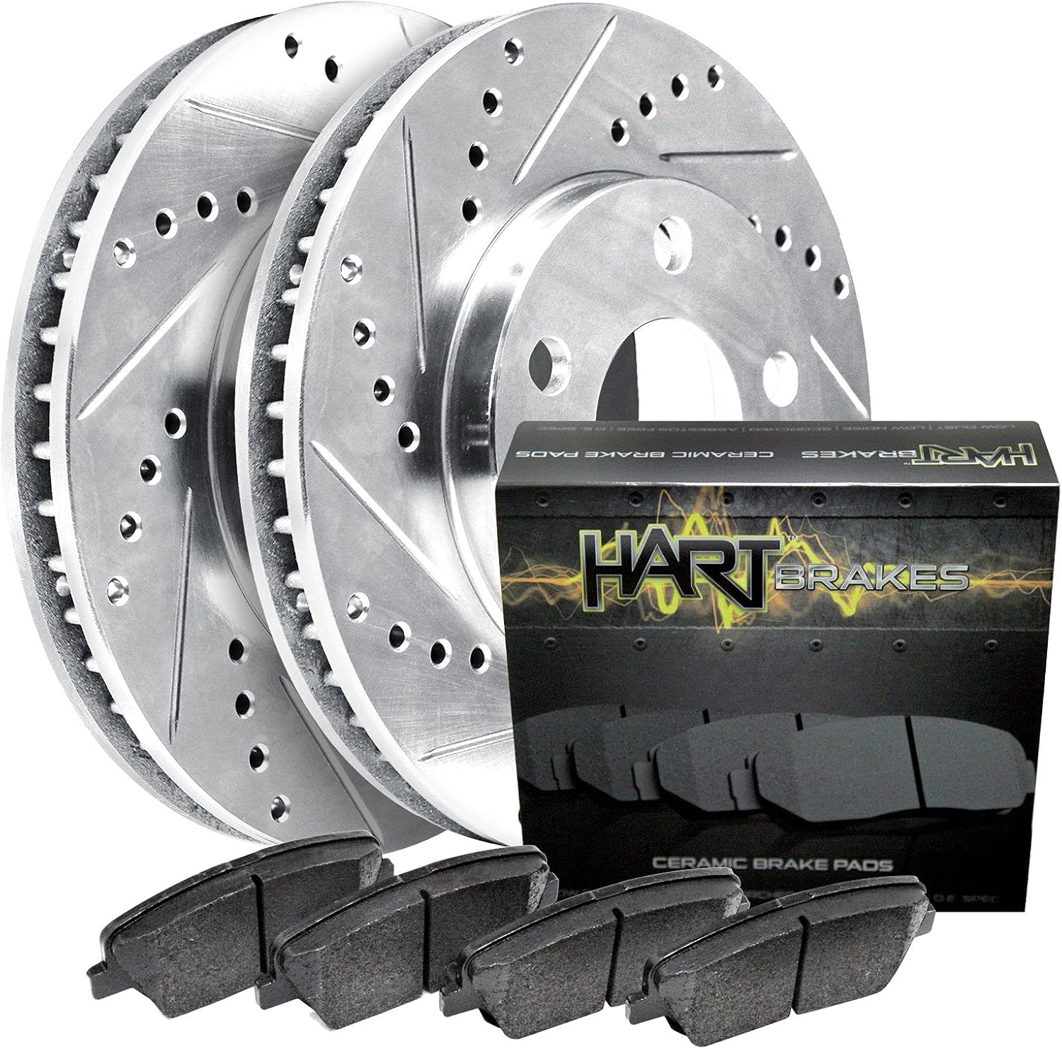 Hart Brakes Rotores de freno traseros rotores de freno ranurado plateado pastillas de cerámica compatibles con 10720 Jaguar 420, Vanden Plas, XJ,