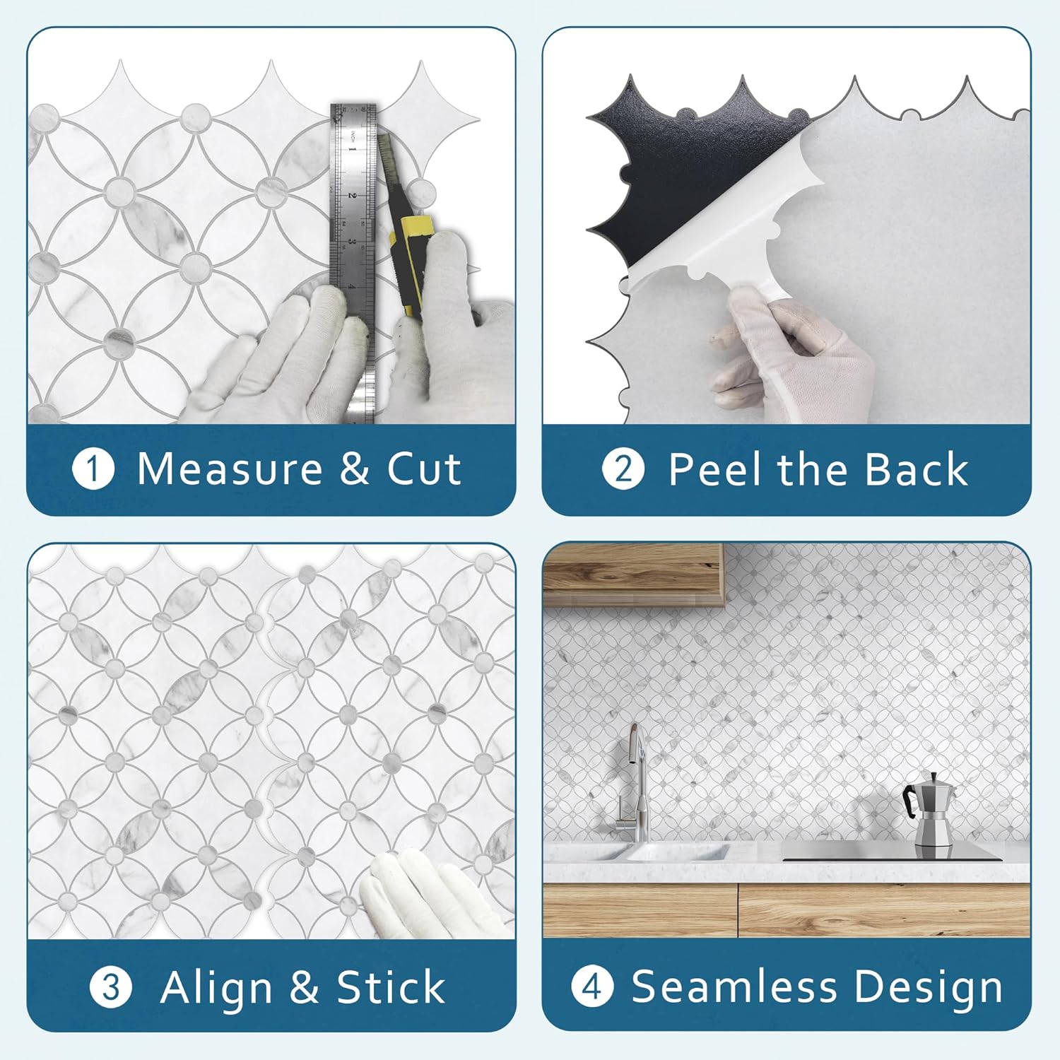 SUNWINGS Azulejos autoadhesivos de 10 hojas para salpicadero con chorro de agua, paneles de pared de mármol blanco, para cocina, baño, chimenea
