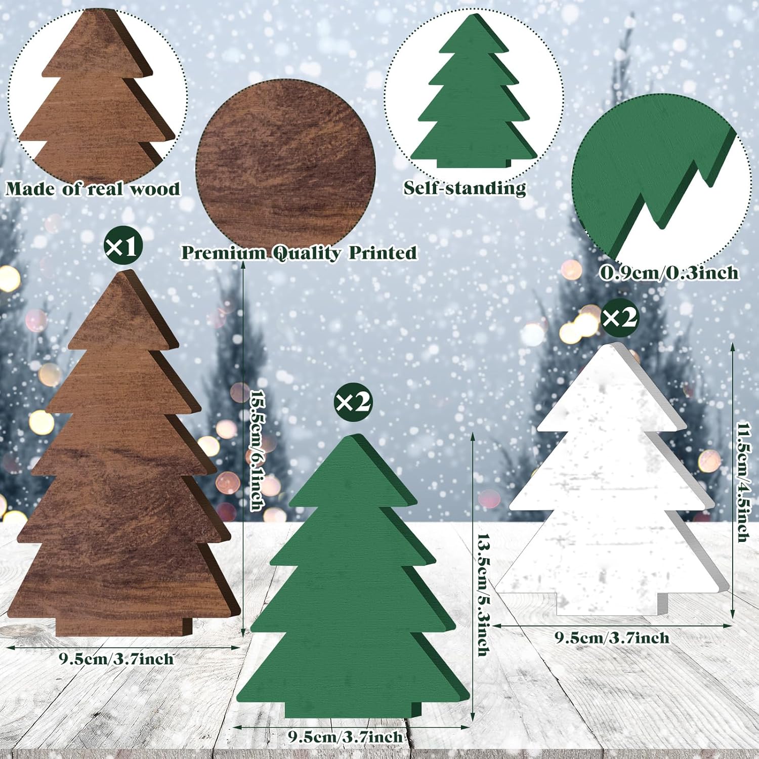5 piezas de decoración de mesa de Navidad, árbol de Navidad, centro de mesa de Navidad, caja de regalo retro marrón, verde, blanco, bandeja de