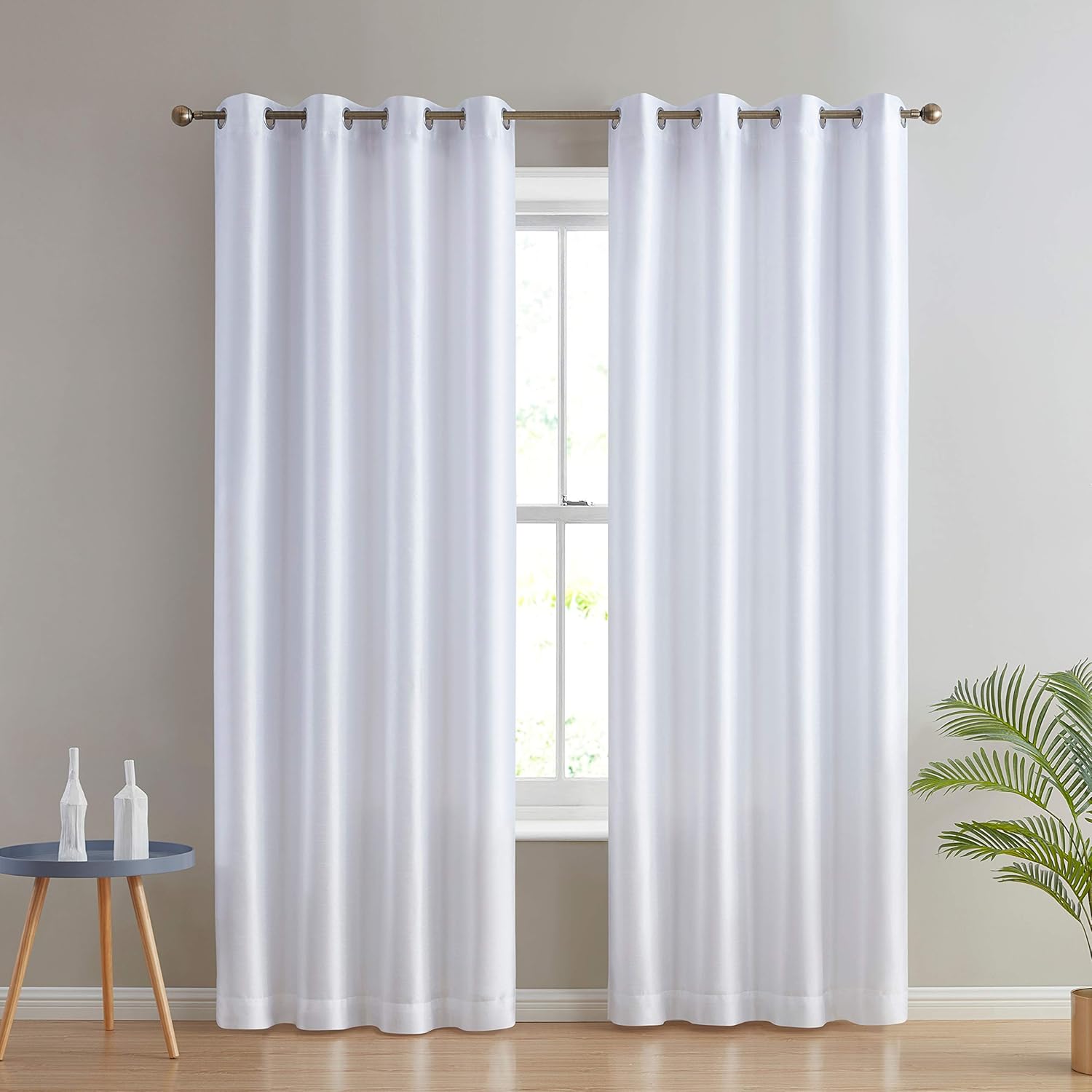 HLC.ME Jefferson – Cortinas ligeras de seda sintética semitransparente con forro de microfibra y ojales para ventana de dormitorio, comedor y sala