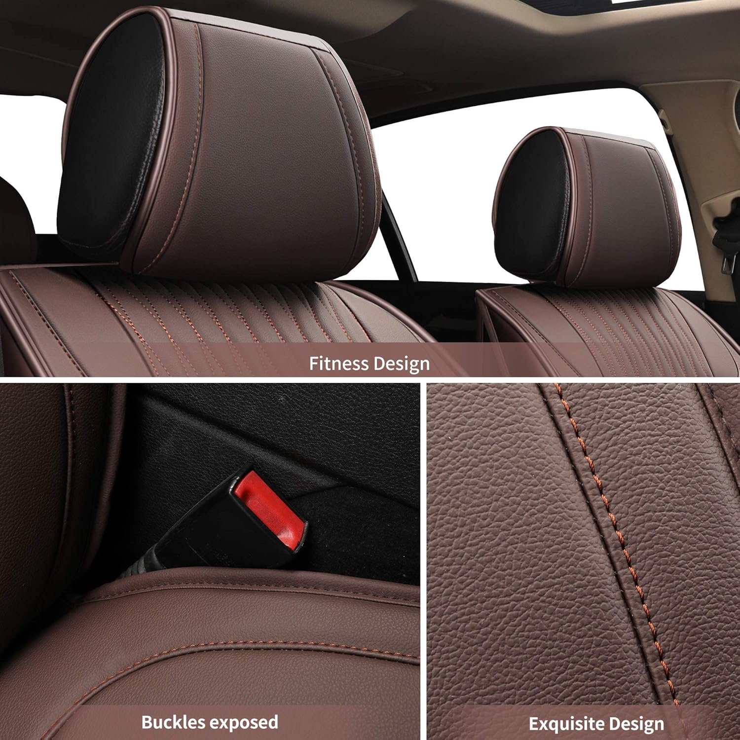 Juego completo de fundas de asiento de automóvil, funda de cojín antideslizante de piel sintética para vehículo, protectores impermeables para