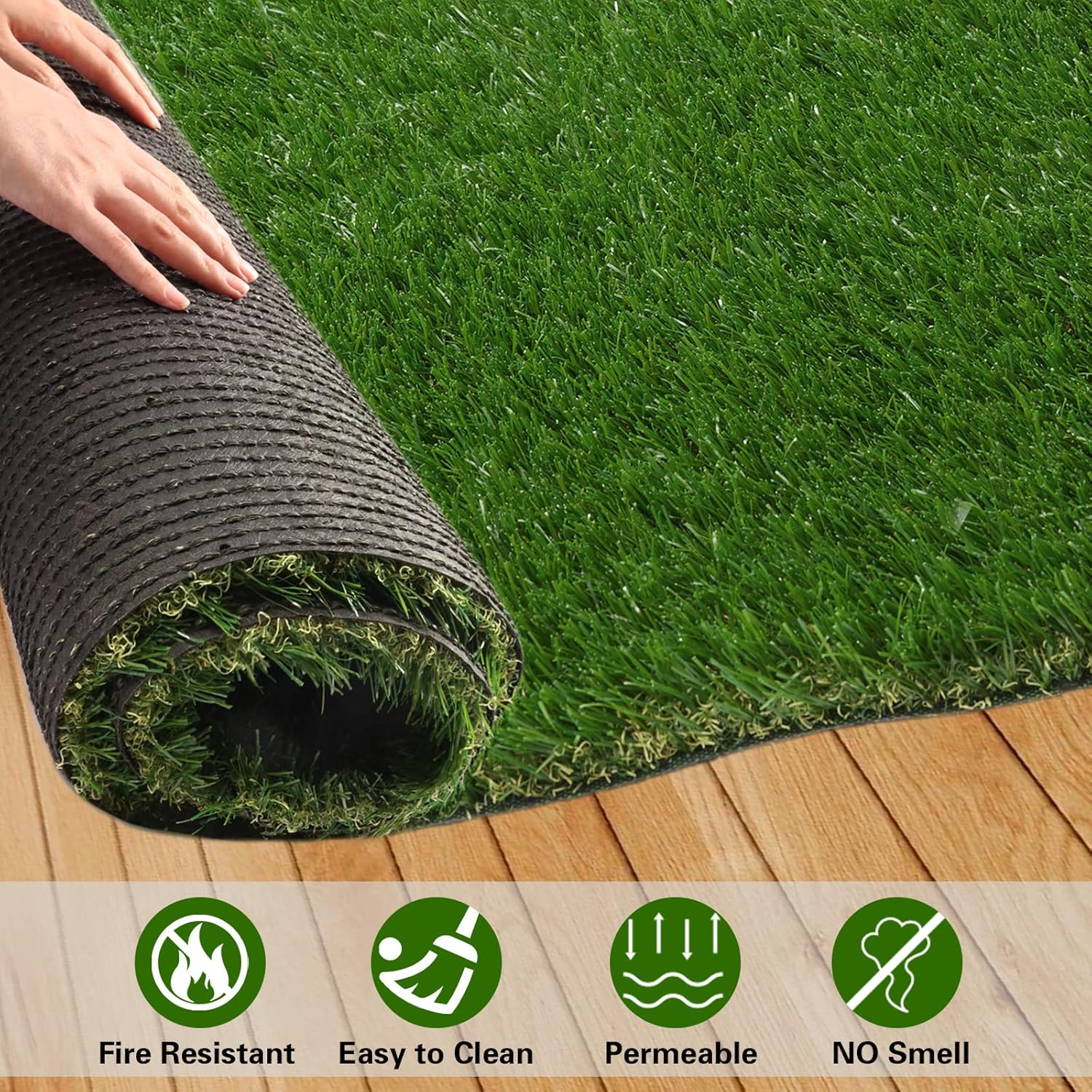 Césped artificial grueso de 5 x 7 pies, alfombra de césped artificial sintético de 1.38 pulgadas, para interiores y exteriores, césped realista para