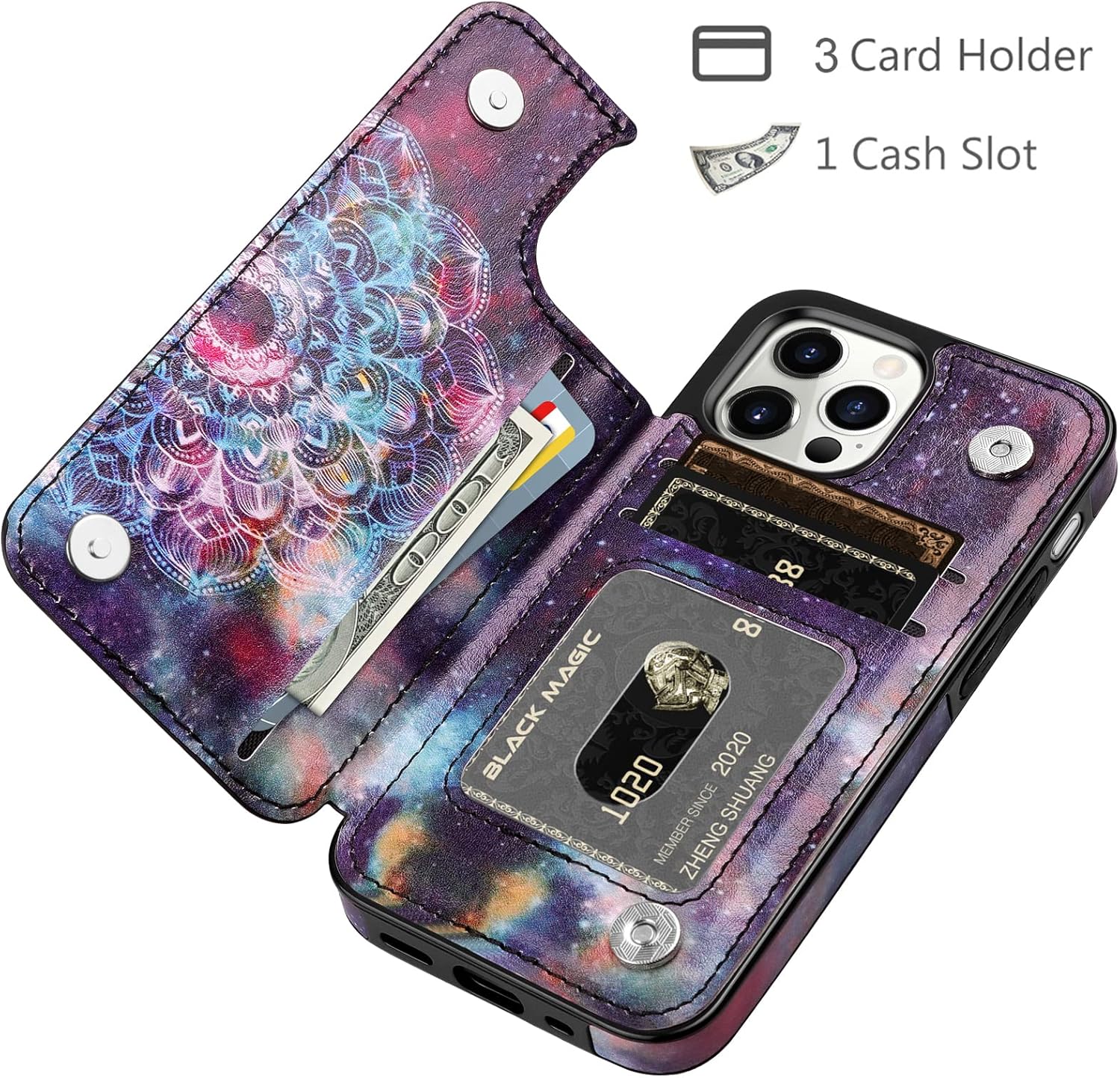 HianDier Funda para iPhone 14 Pro con tarjetero para mujeres y hombres, funda protectora de piel sintética con función atril, cierre magnético,