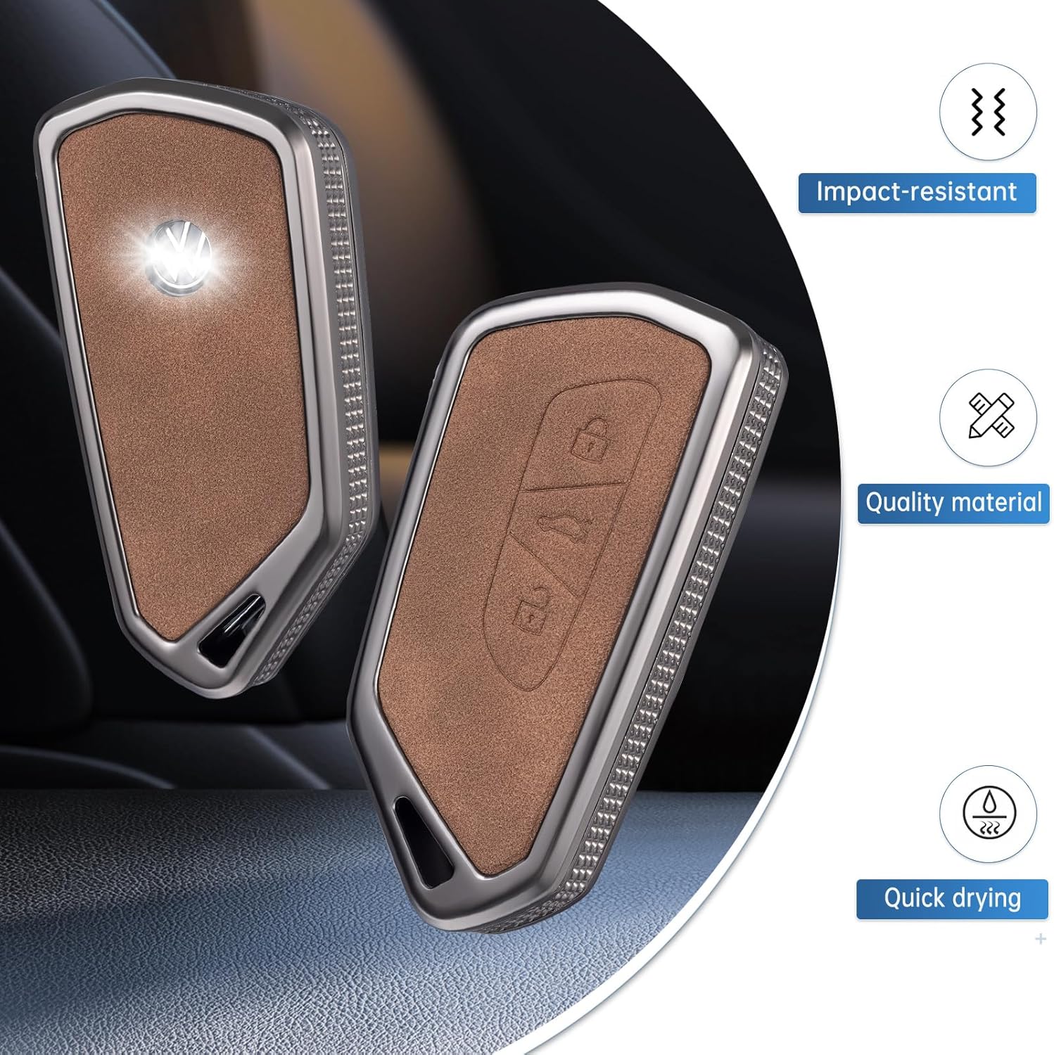 YO&YOYE Compatible con funda para llavero VW Volkswagen con llavero protector de llave de cuero