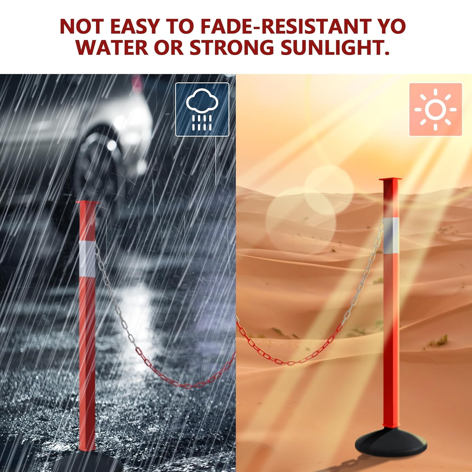 Poste de delineador de tráfico con base pesada y collares reflectantes, conos de estacionamiento ajustables, puntal de barrera naranja para entrada