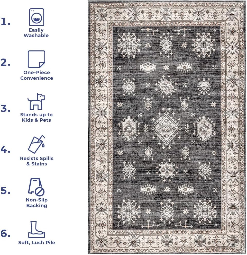 nuLOOM Mollie – Alfombra ultrafina con borde tradicional lavable a máquina, 6 pies, redonda, color carbón