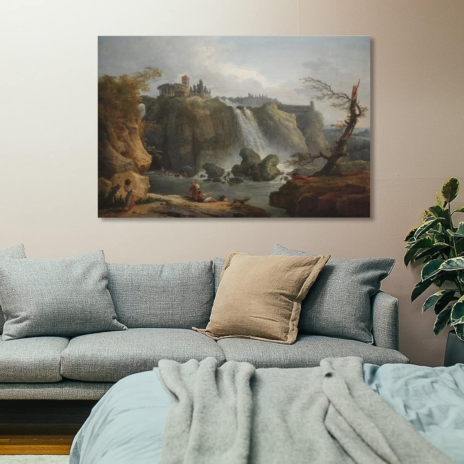 Hubert Robert – The Falls of Tivoli, 1768 Canvas Art Poster and Wall Art Picture Print Modern Family Bedroom Decor Posters 16x24inch(40x60cm)