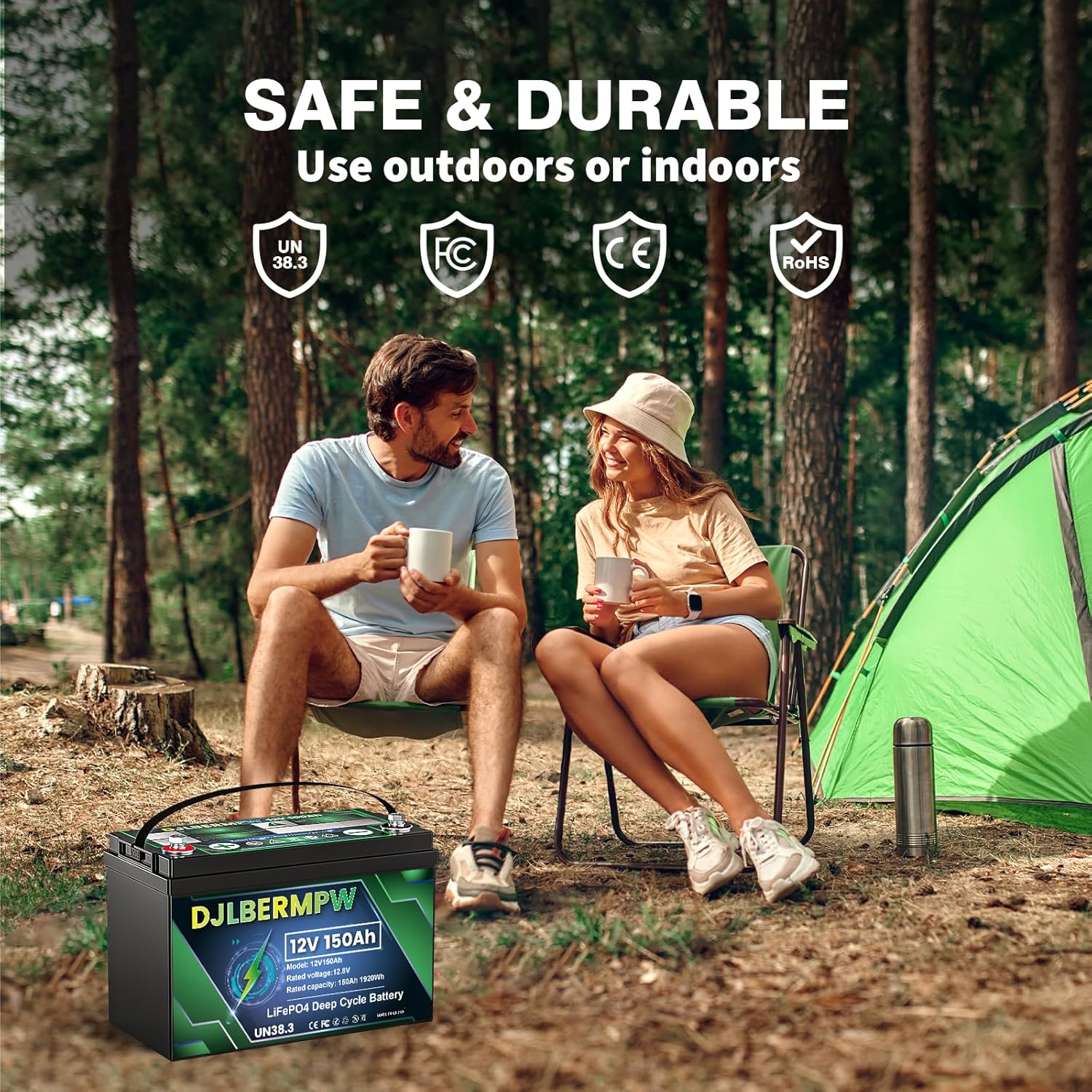 DJLBERMPW Batería de litio LiFePO4 de 12 V 150 Ah 1920 W BMS integrado, hasta 15000 ciclos y 10 años de vida útil, batería de ciclo profundo para