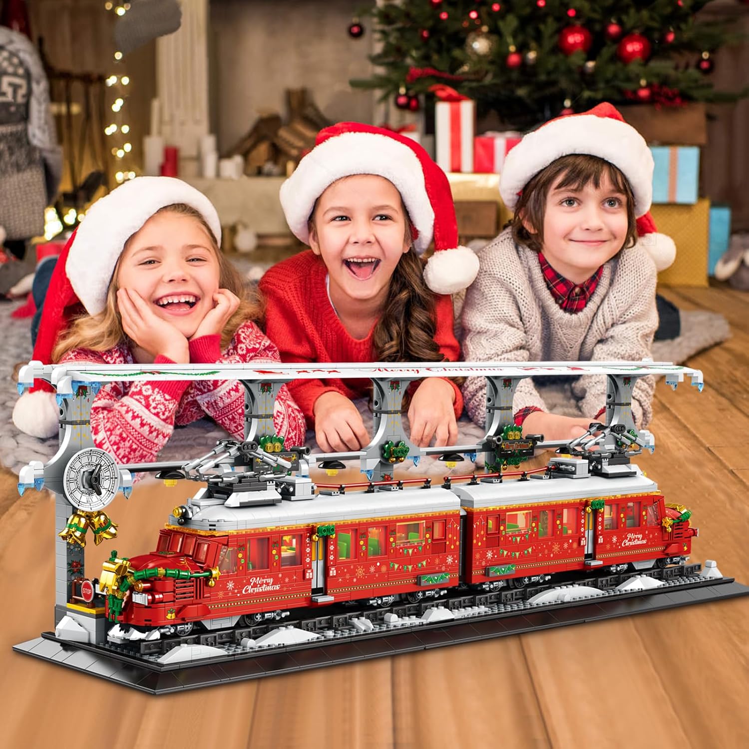 ZYLEGEN Kit de construcción de tren de Navidad con pista de tren, juego de tren de Navidad con muñeco de nieve, relleno de calcetines para niños,