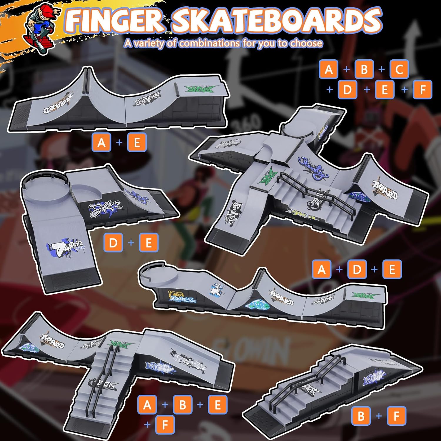 KETIEE Mini rampa de patinetas para dedos kit de patinaje de patinaje con diapasón y mini pantalones cortos de dedo para juego interactivo de