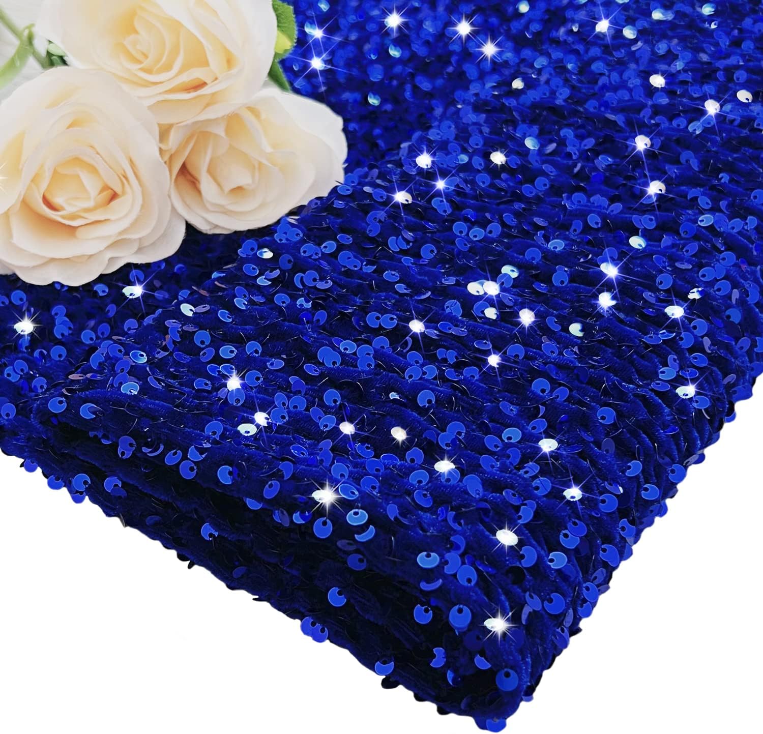 MODFUNS The Yard – Tela de terciopelo de lentejuelas azul rey de 4 yardas, tela elástica con purpurina metálica, material de lentejuelas metálicas