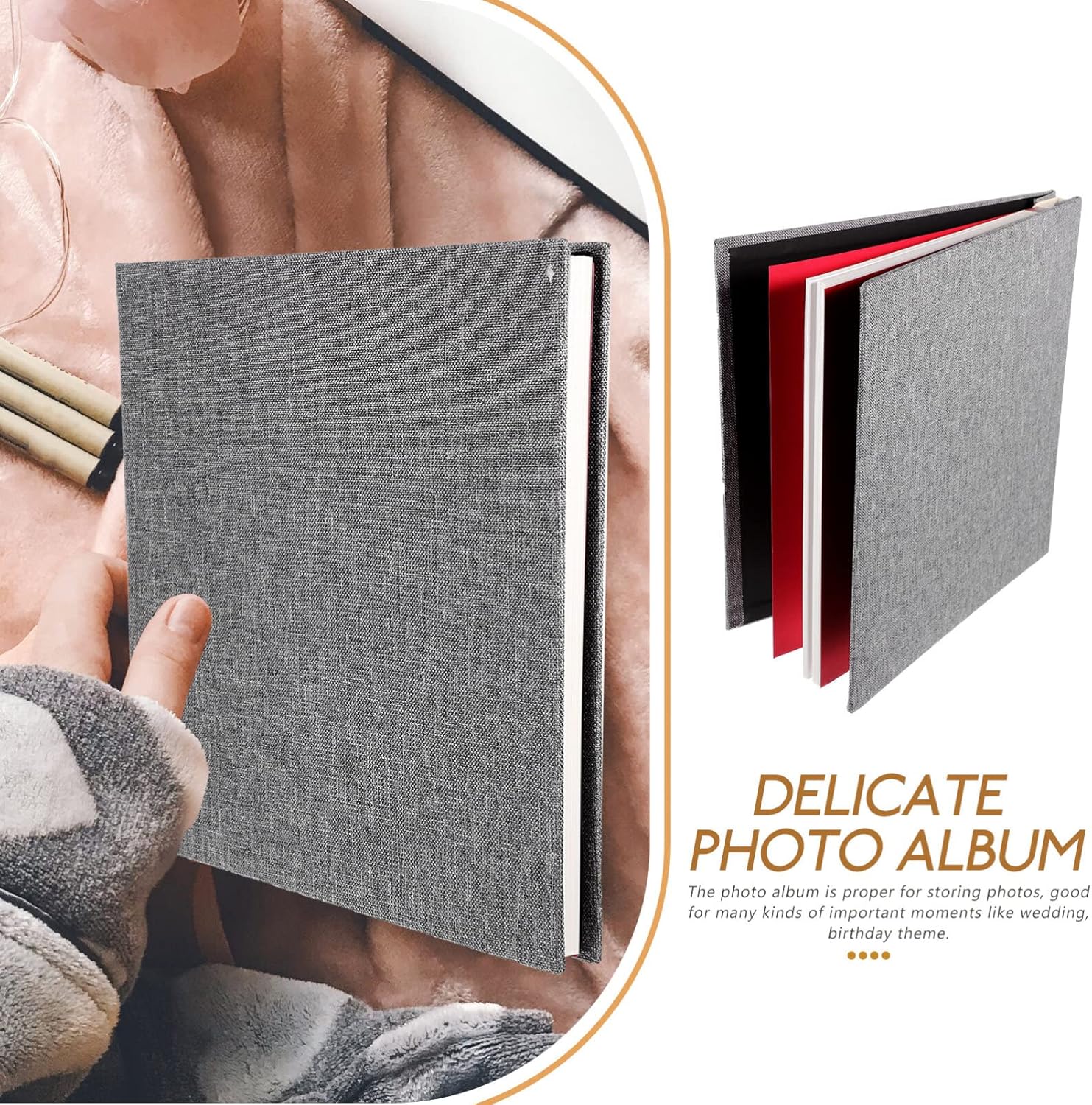Álbum de fotos de memoria, álbum de fotos autoadhesivo, álbum de fotos, álbum de fotos, libro de recuerdos vintage, cubierta de lino, álbum de fotos