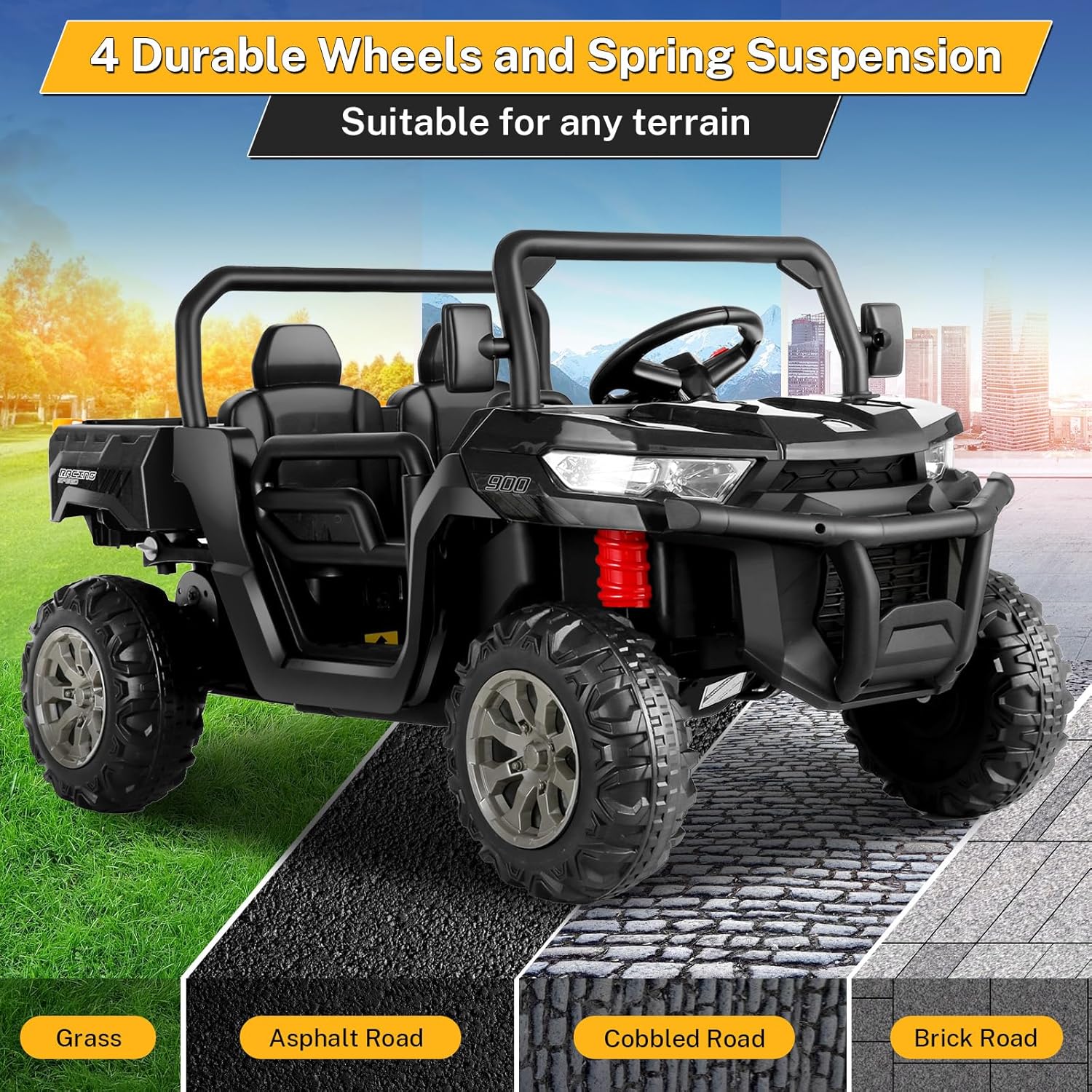 Hikole Juguetes de paseo de 24 V para niños grandes con cama eléctrica y control remoto, UTV para niños de 2 plazas con potente motor de 2 x 200 W,