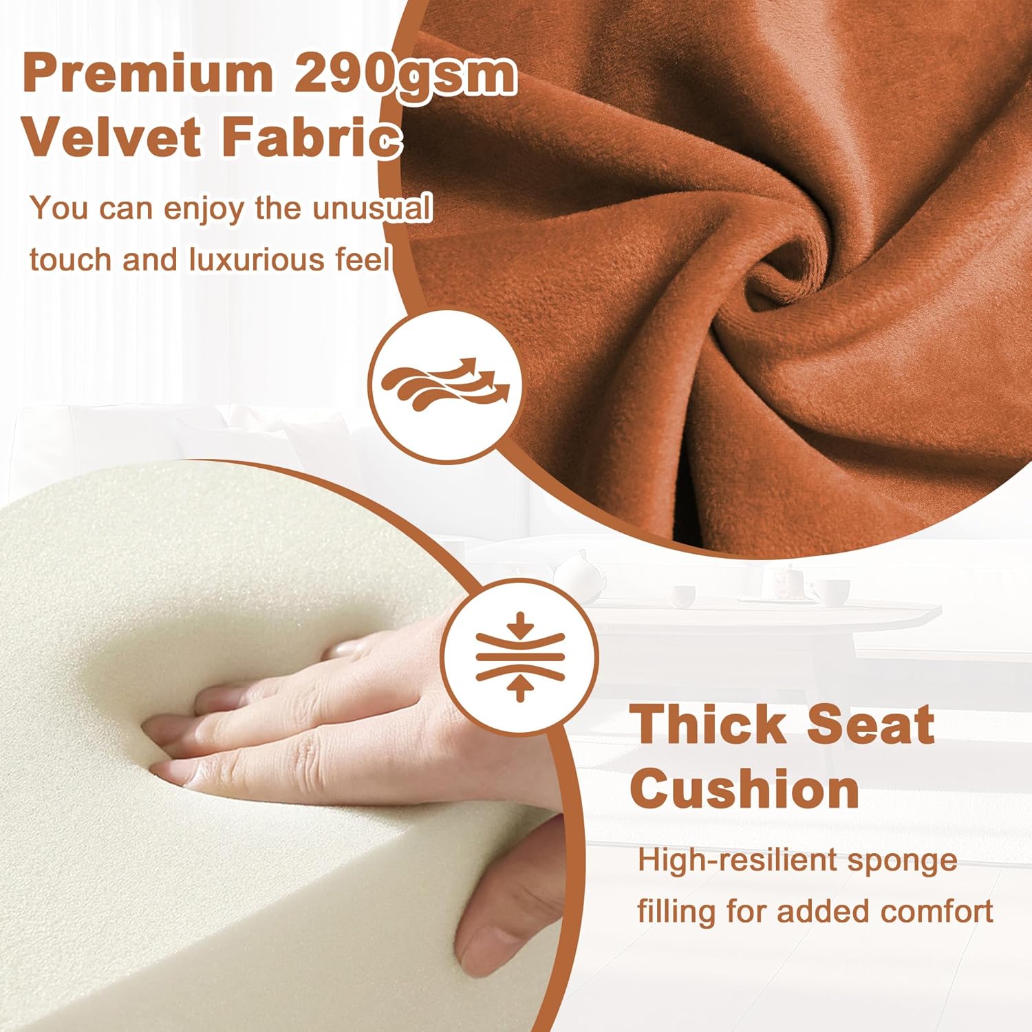 RUOVU Silla decorativa de terciopelo moderna de mediados de siglo, silla de sala de estar sin brazos con patas de madera, silla de club con respaldo
