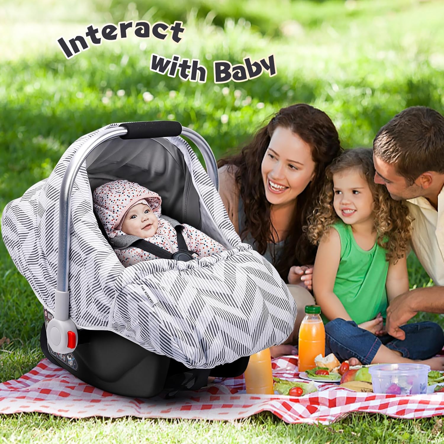 Funda de asiento de automóvil para bebé, fundas elásticas para asiento de automóvil, funda de cochecito infantil con ventana de malla y bolsillo de