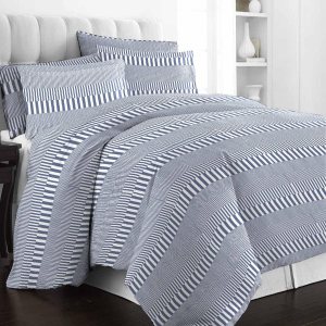 Pizuna Funda de edredón tamaño individual de algodón con rayas en cascada azul marino, 400 hilos, 100% algodón de fibra larga, funda de edredón de Pizuna Funda de edredón tamaño individual de algodón con rayas en cascada azul marino, 400 hilos, 100% algodón de fibra larga, funda de edredón de