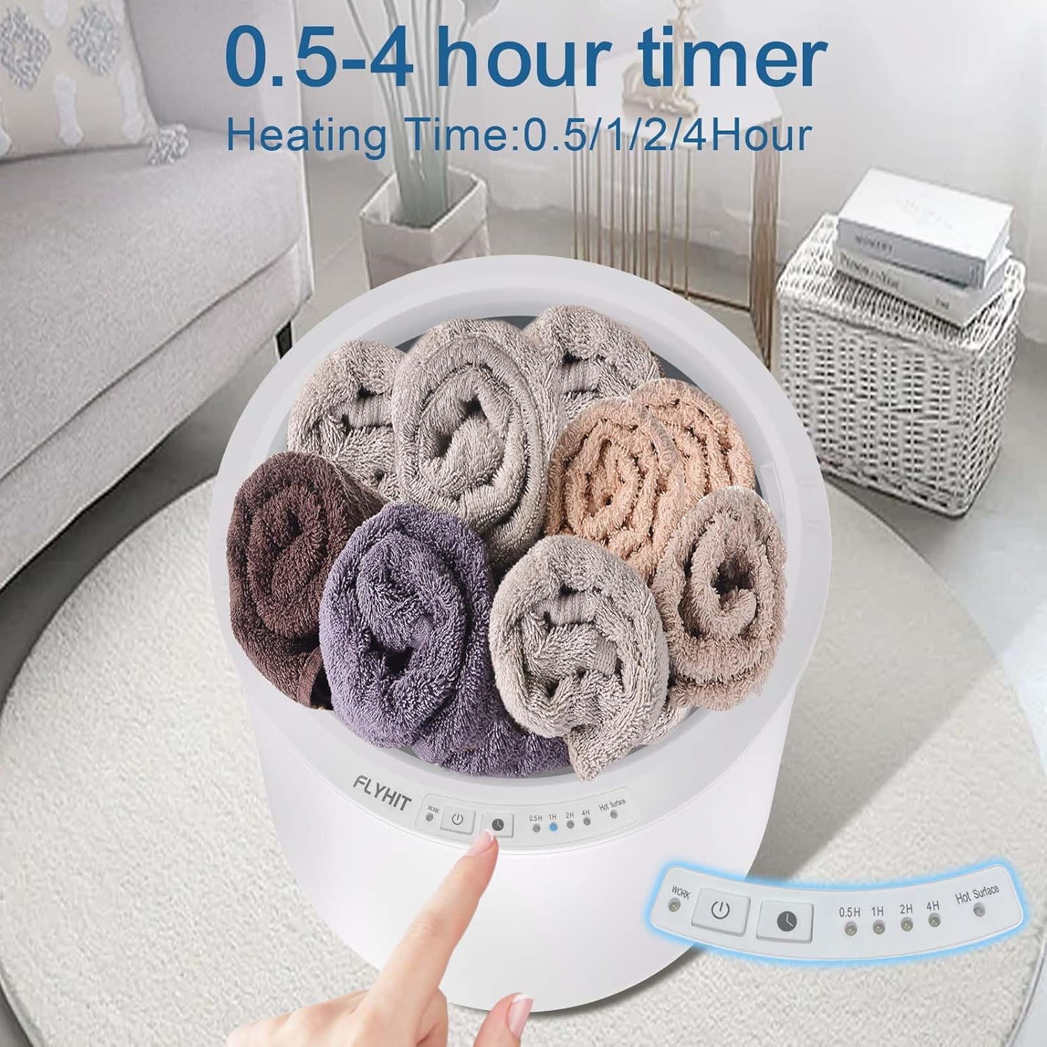 Calentadores de toallas de lujo para baño, tapa de madera, cubo grande para calentador de toallas, apagado automático, se adapta a hasta dos toallas