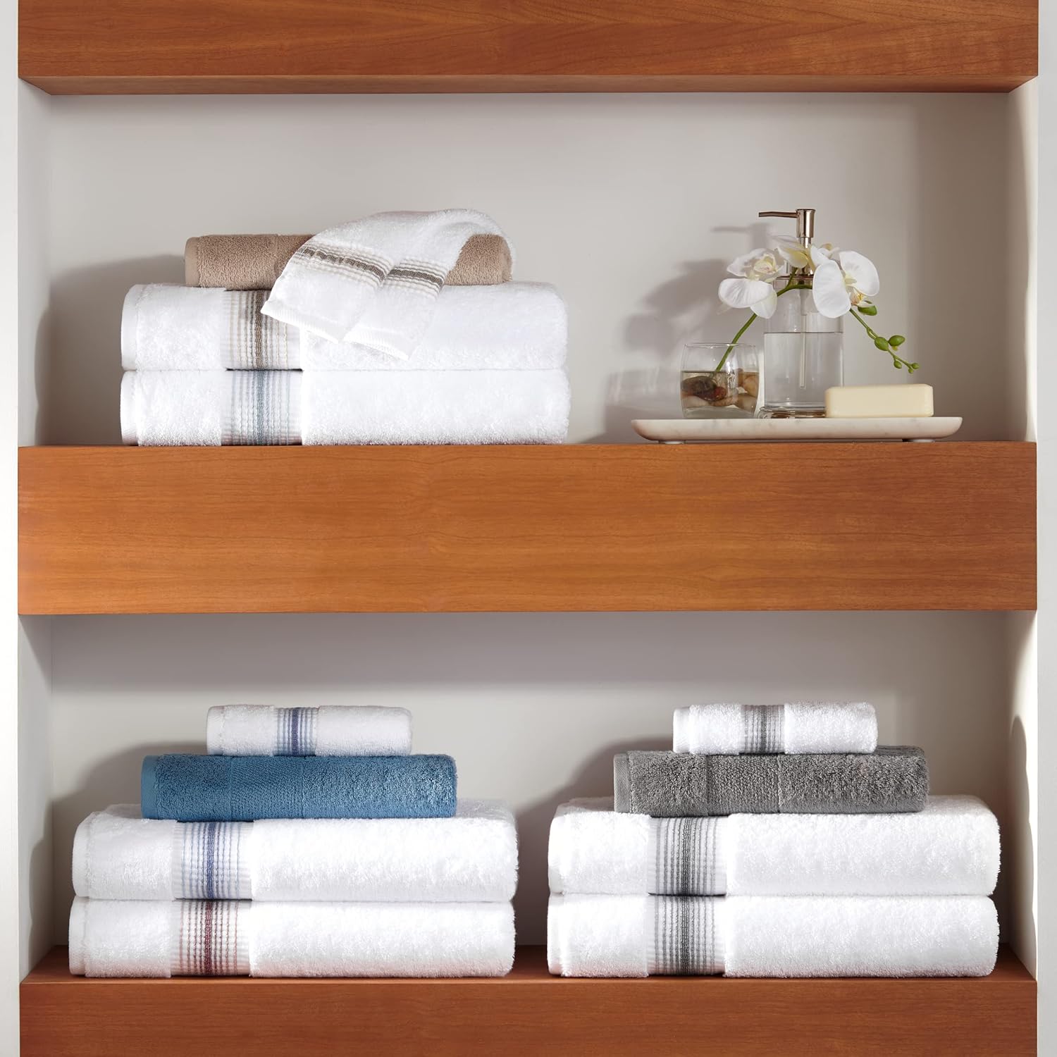 Aston & Arden Aegean – Toallas de mano degradadas (paquete de 4) de gran tamaño, ultra suaves, gruesas y absorbentes, 100% algodón turco hilado en