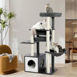 PEQULTI Árbol moderno para gatos de 514 pulgadas torre de madera de 6 niveles con postes rascadores totalmente cubiertos de sisal acogedor PEQULTI Árbol moderno para gatos de 514 pulgadas torre de madera de 6 niveles con postes rascadores totalmente cubiertos de sisal acogedor